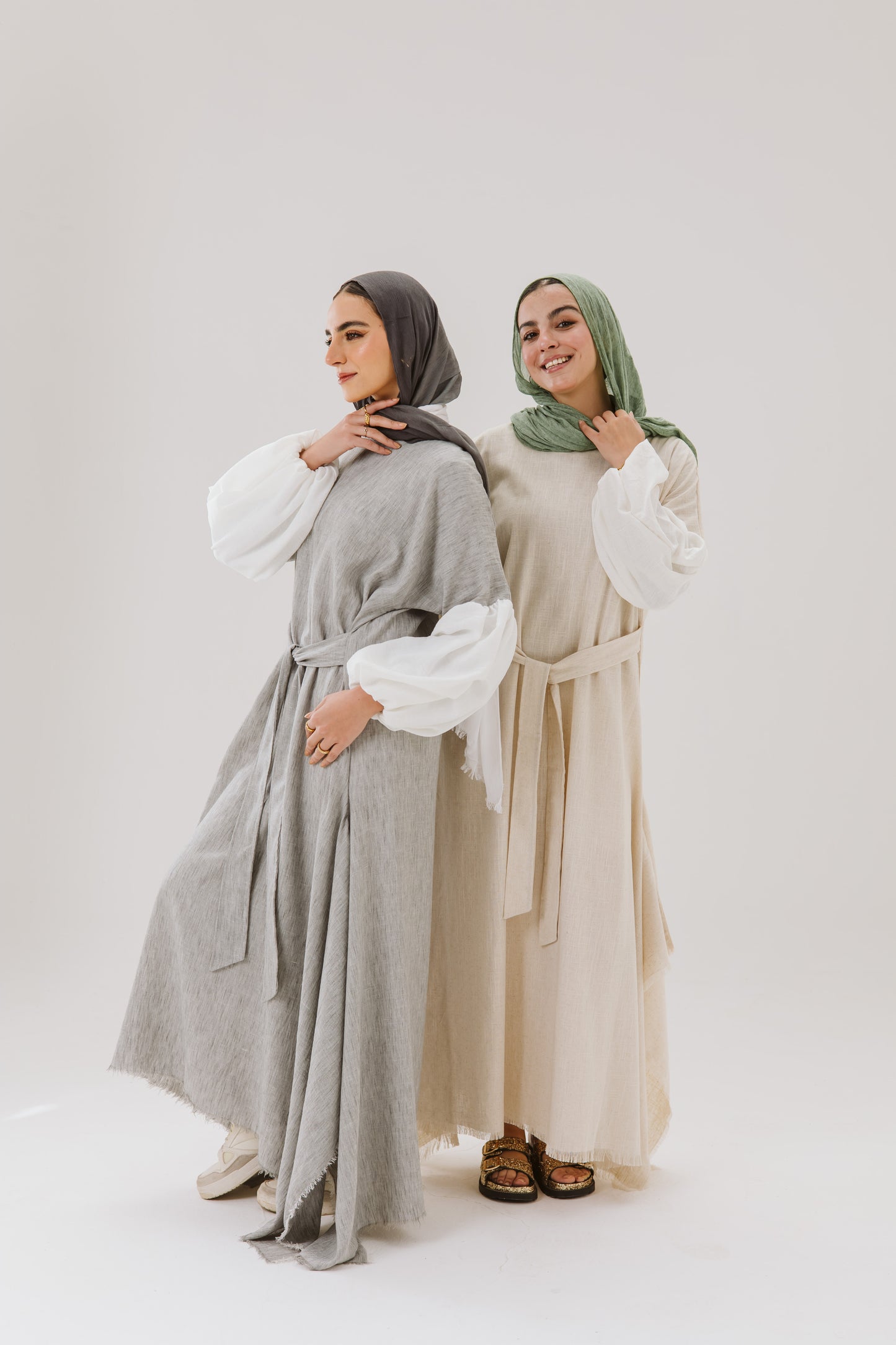 Asymmetrical Linen Wrap Dress in Grey
