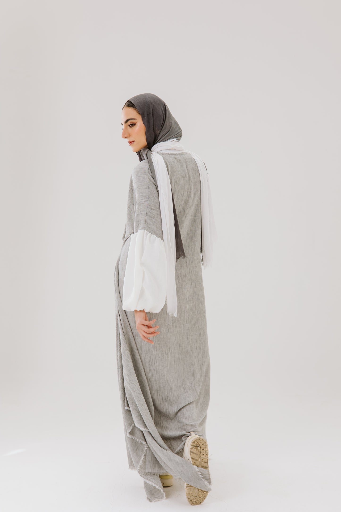 Asymmetrical Linen Wrap Dress in Grey