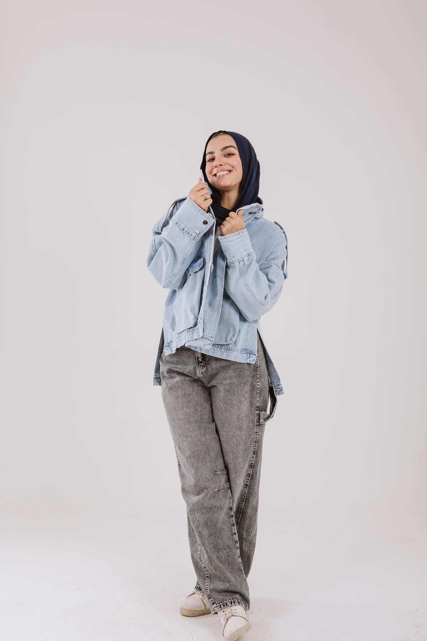 High Waist Balloon Denim Pants in Washed Gray