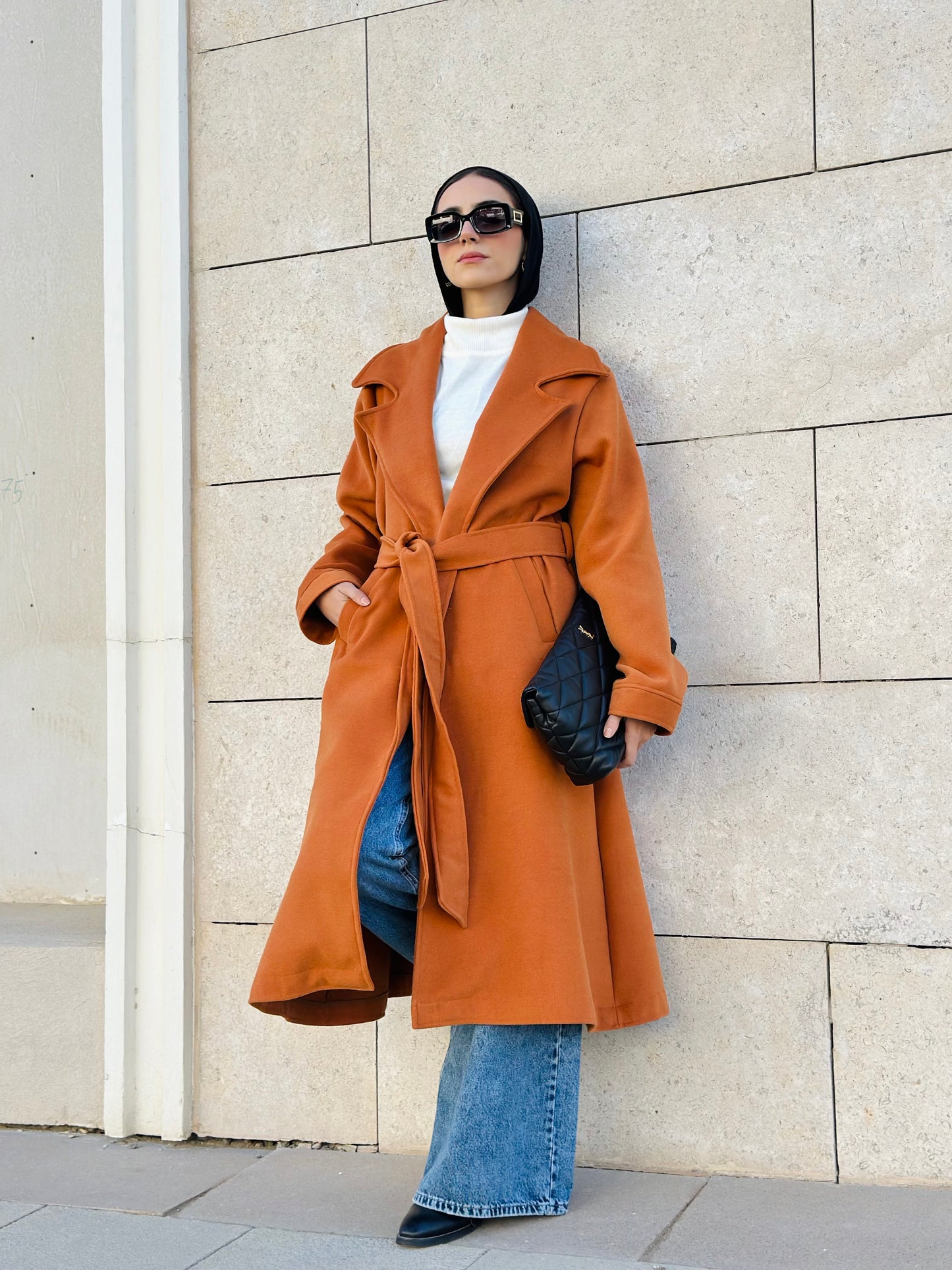 Woolen Trench Coat in Brick