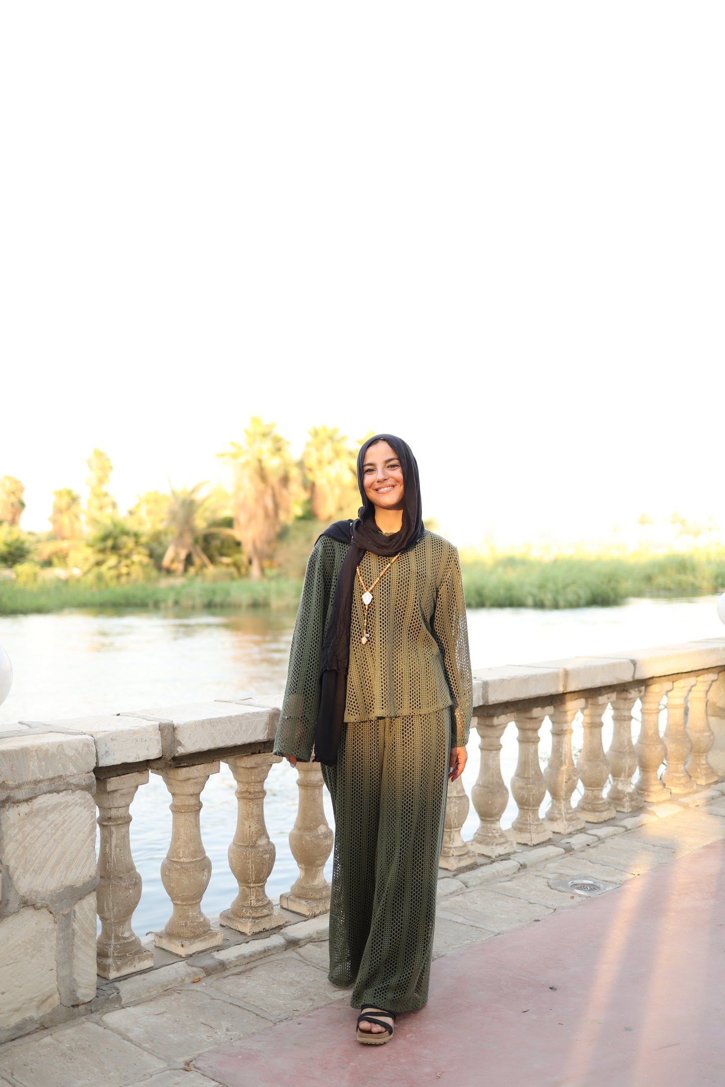 Knittned High Low Top Set in Olive