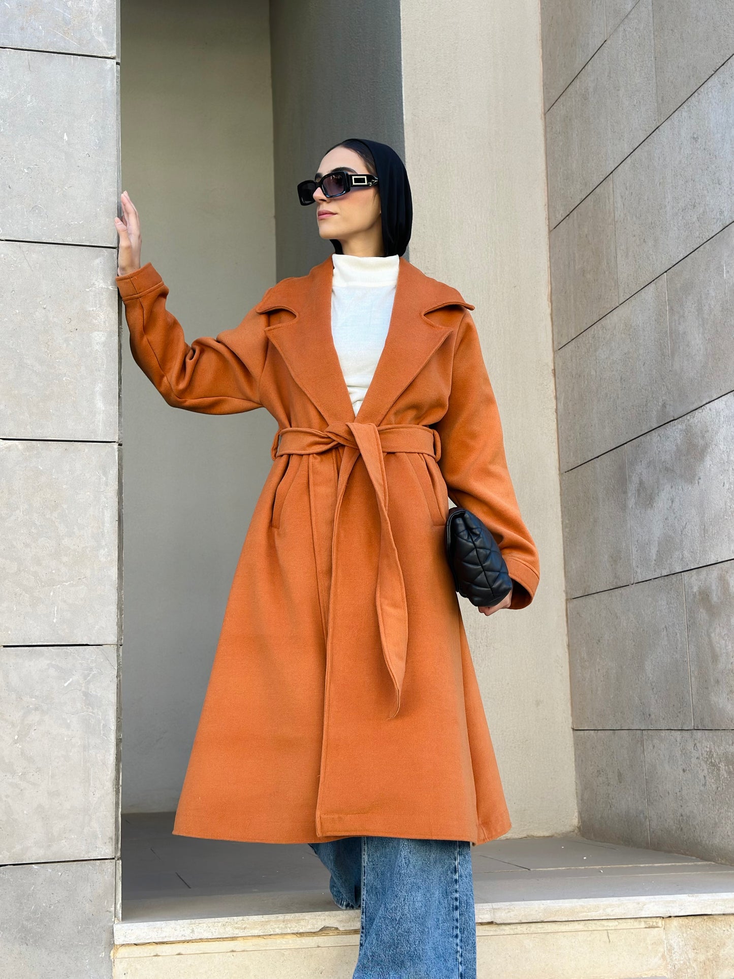 Woolen Trench Coat in Brick