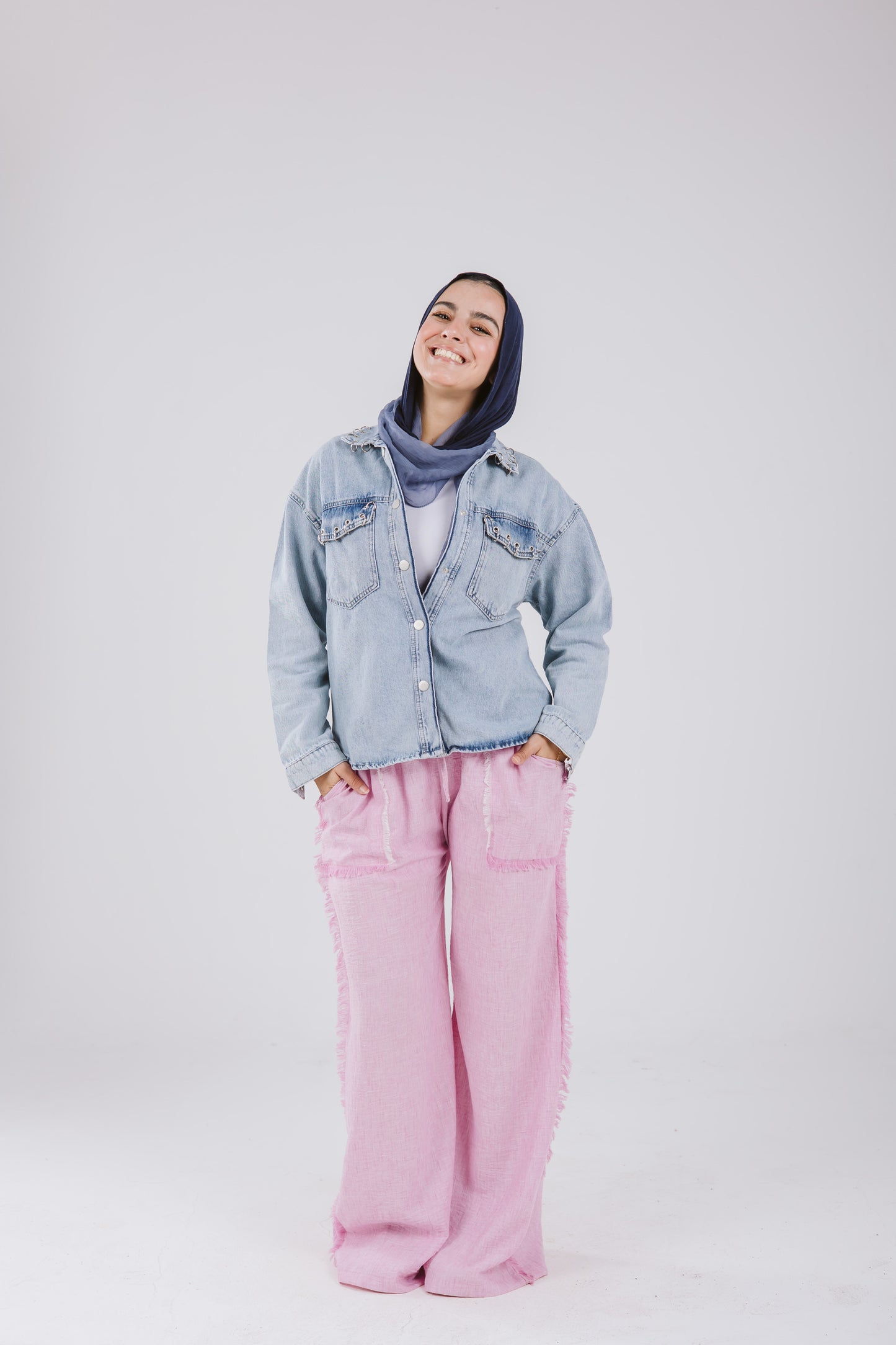Denim Pockets Shirt with silver rings