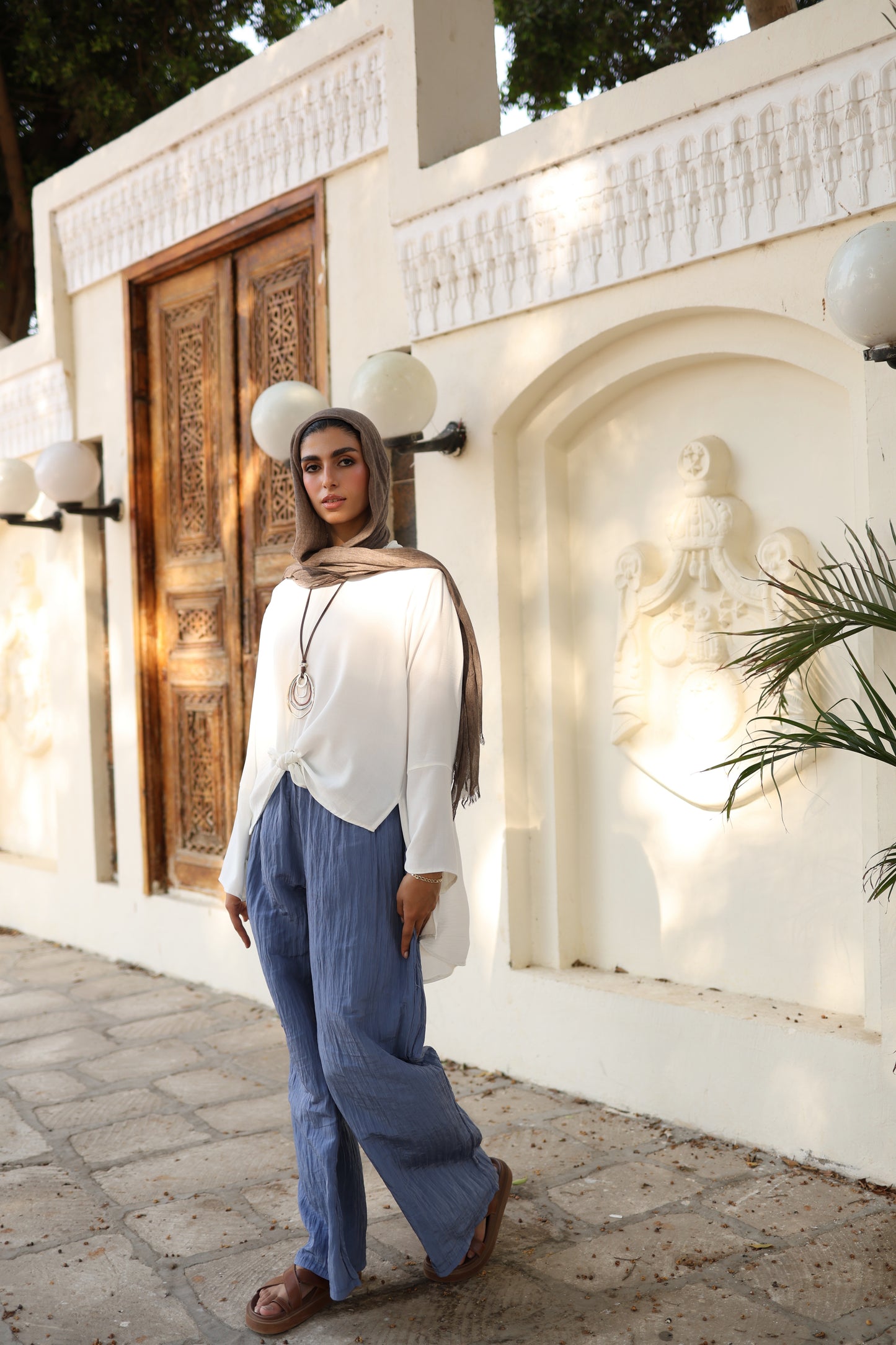 Crushed Wide Pants in Steel Blue