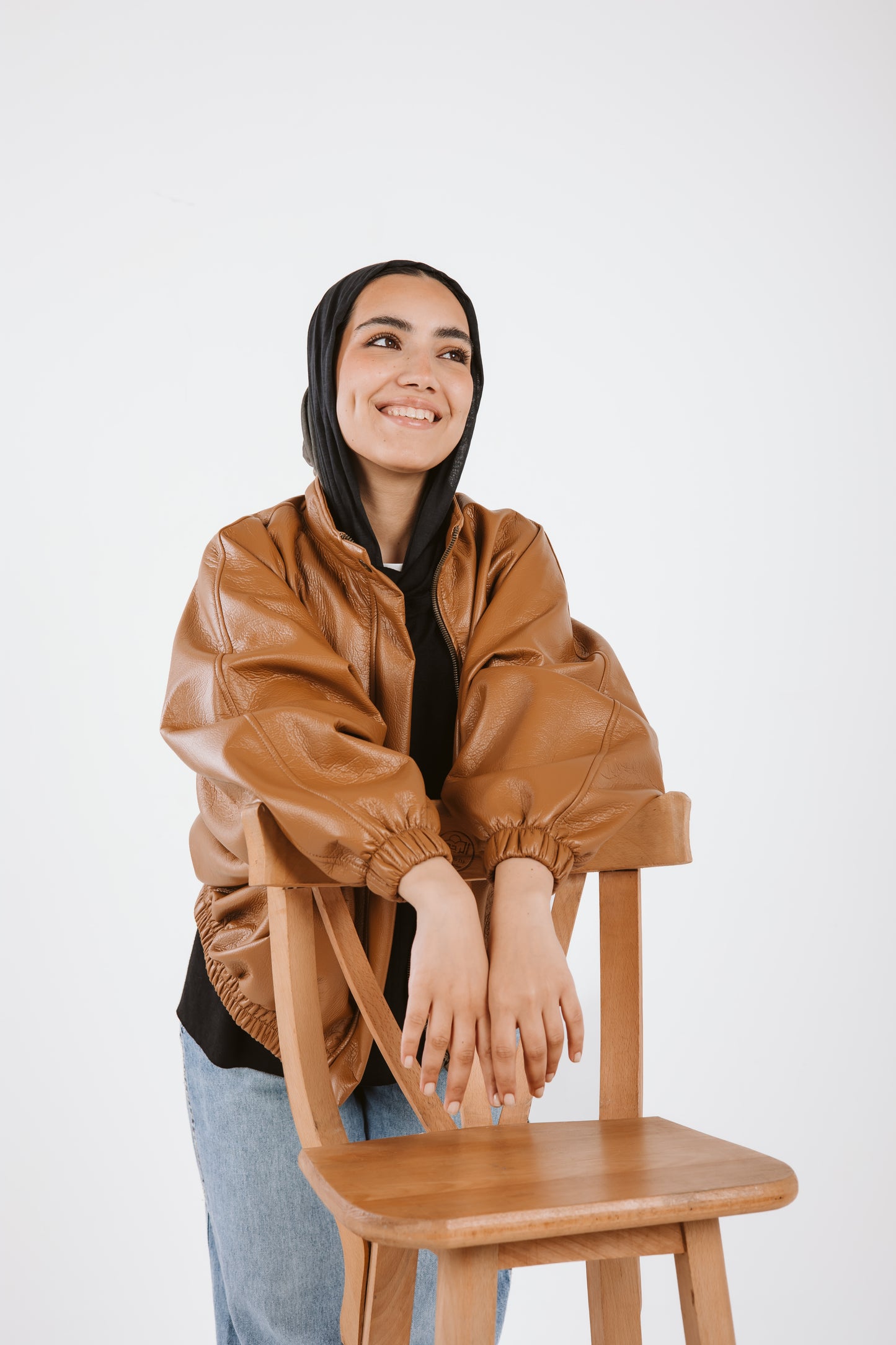 Oversized Leather Jacket in caramel