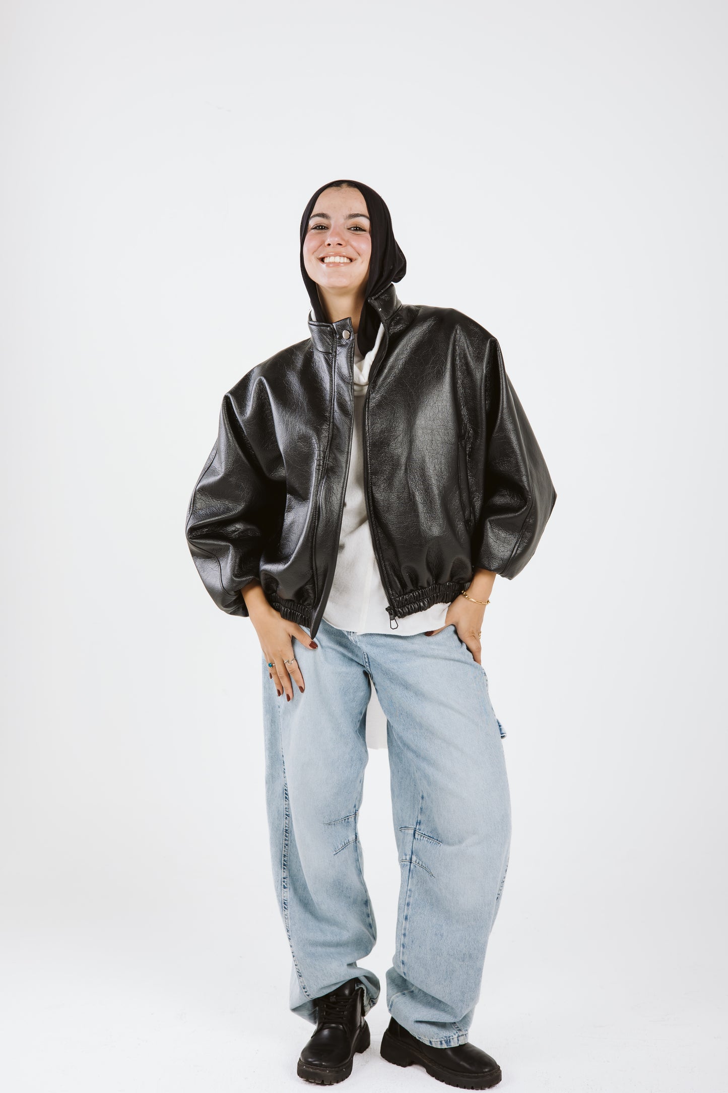 Oversized Leather Jacket in Black