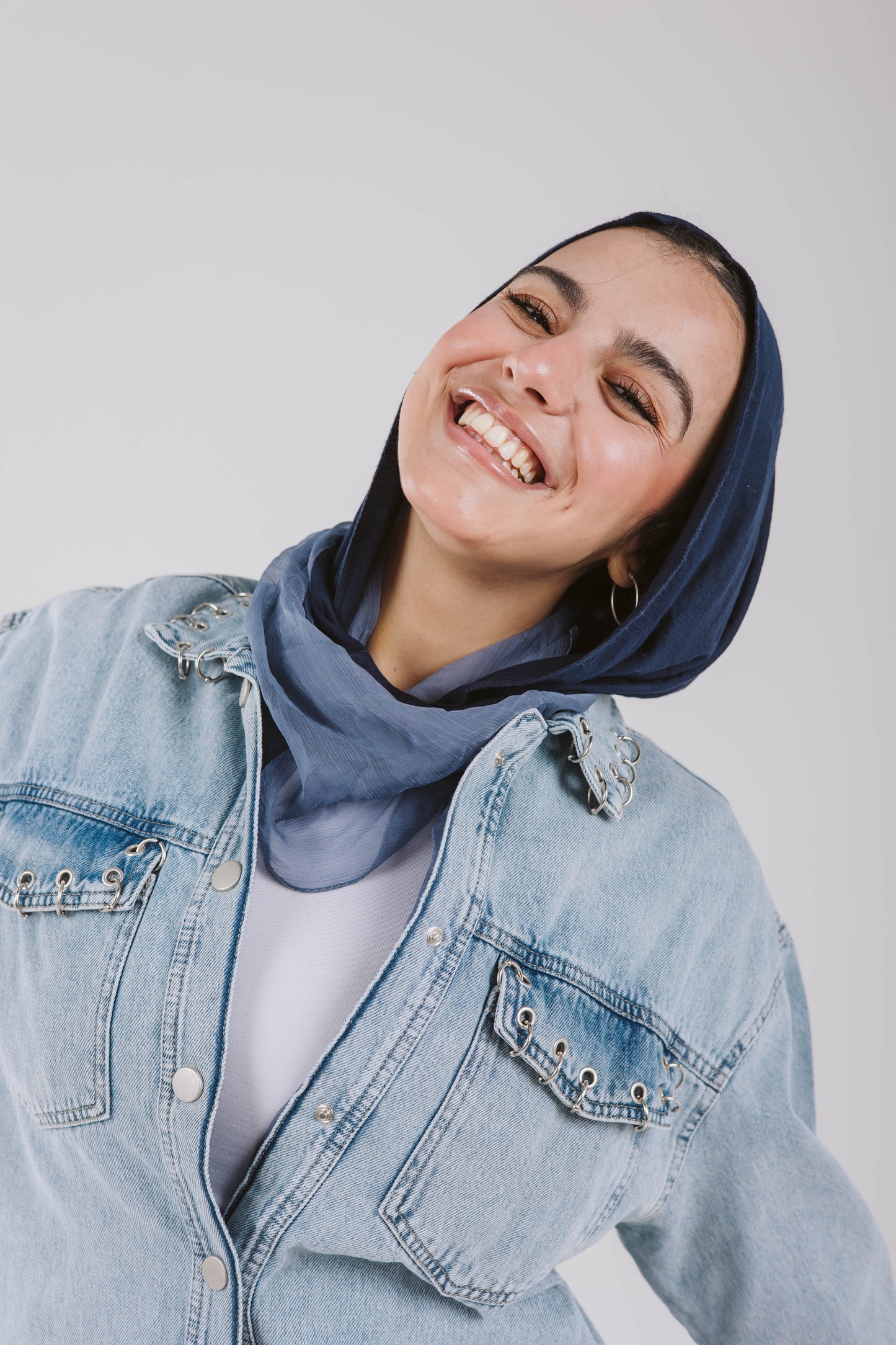 Denim Pockets Shirt with silver rings