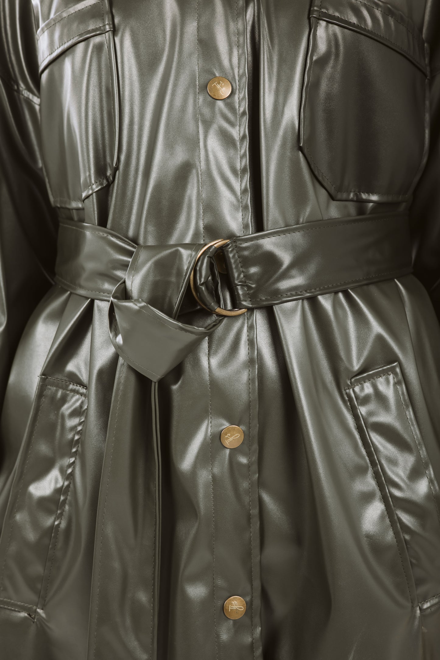 Faux Leather High Low Shirt in Olive
