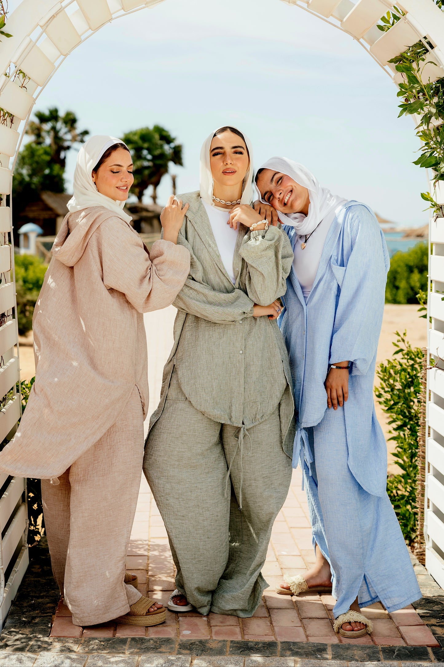 Hoodie Linen Shirt Set in Baby Blue