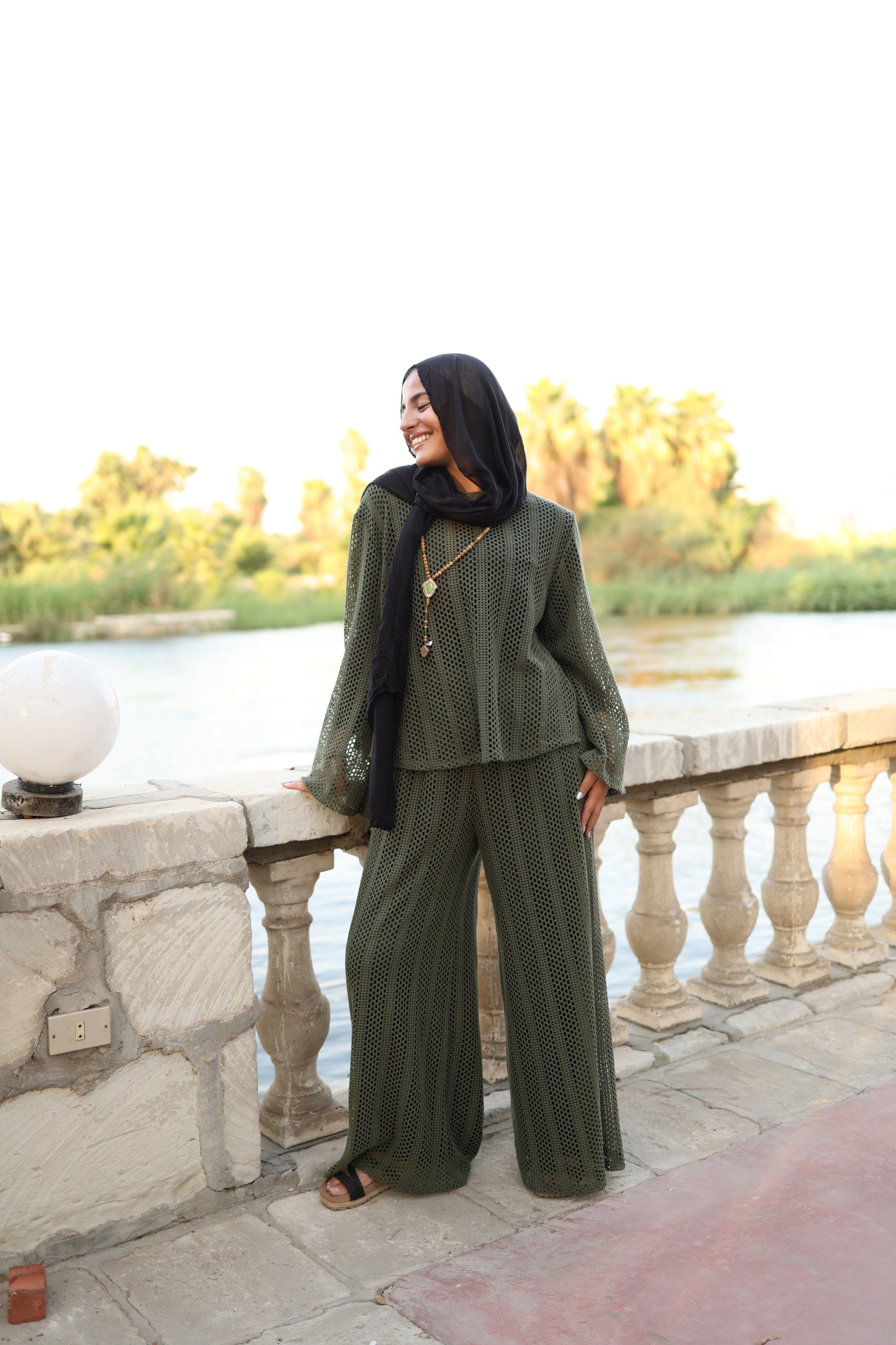 Knittned High Low Top Set in Olive