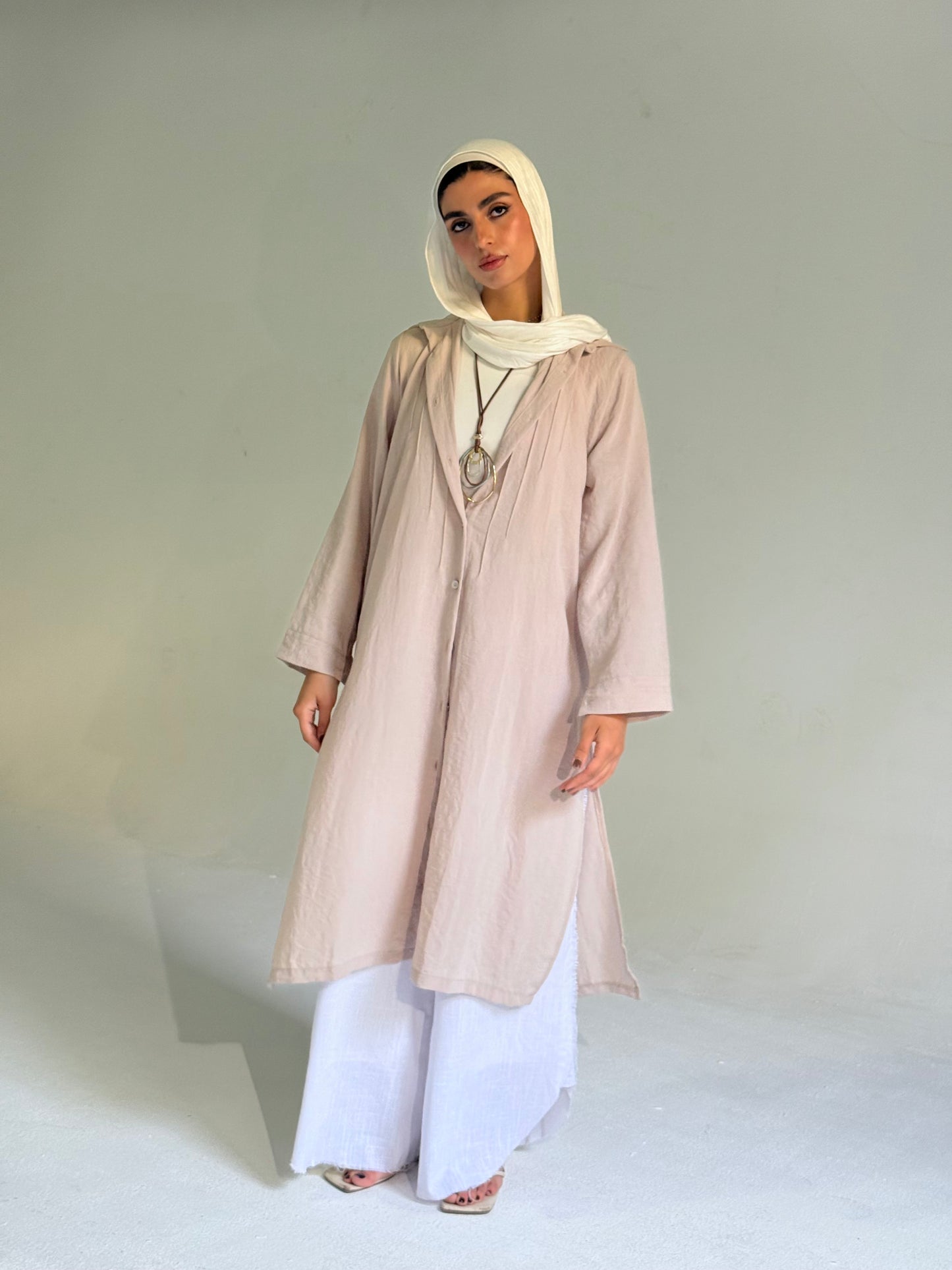 Long Linen Shirt in light Beige