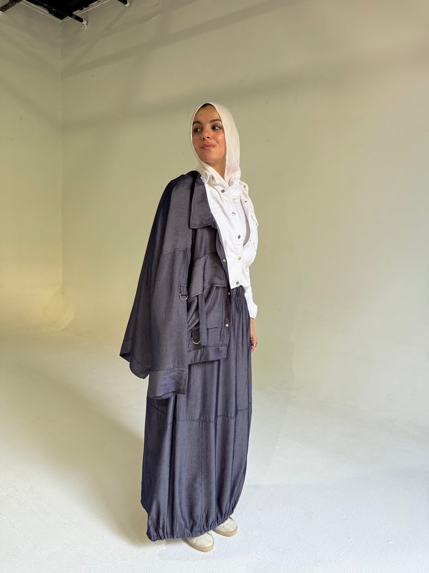 Parachute Skirt Set in Dark Blue Denim