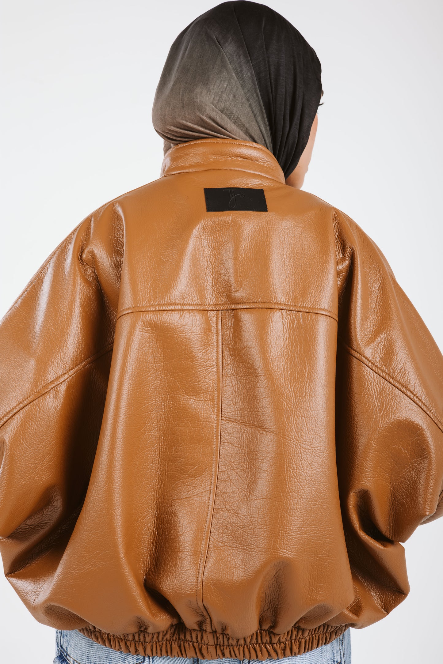 Oversized Leather Jacket in caramel
