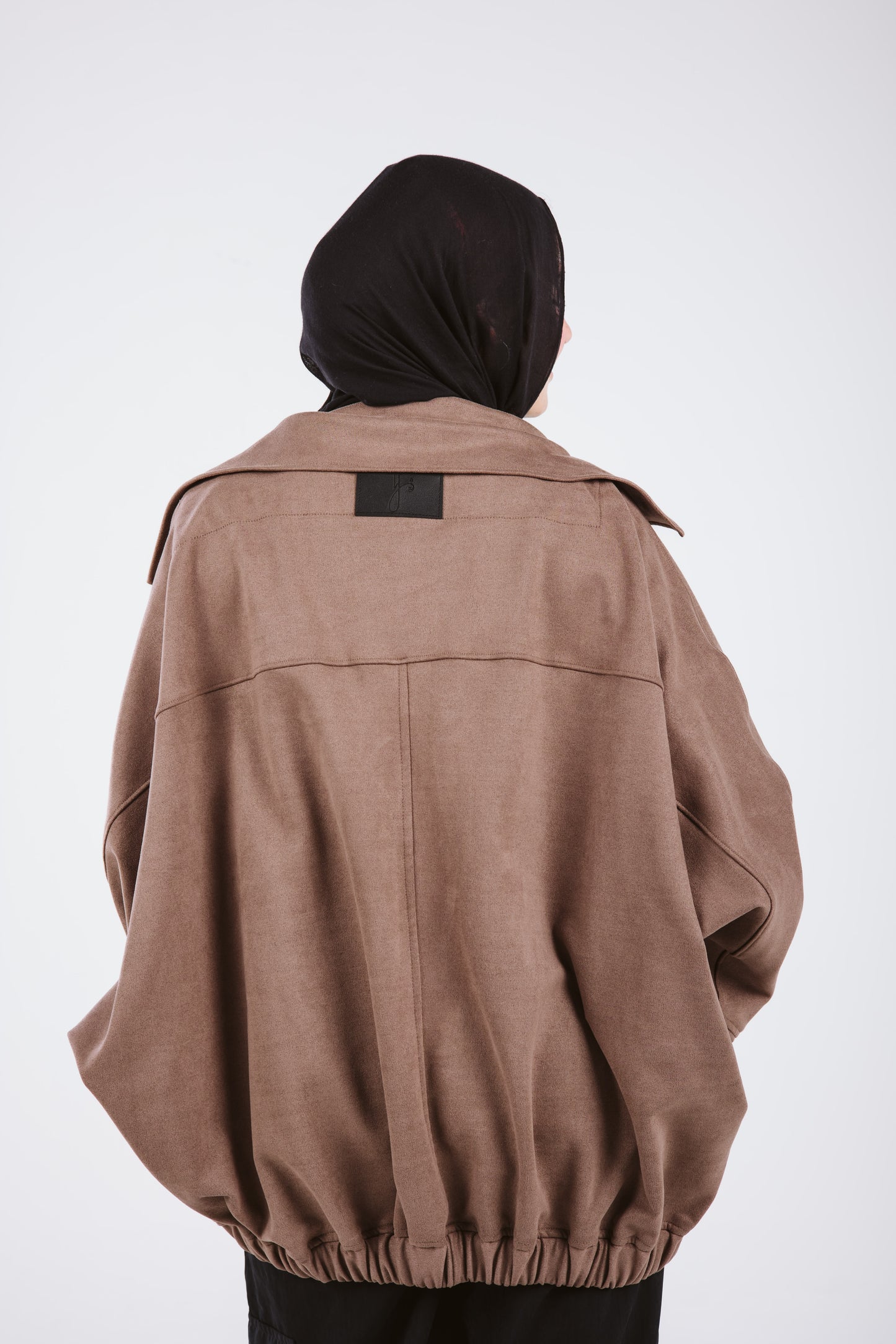 Oversized Suede Bomber Jacket in Moka