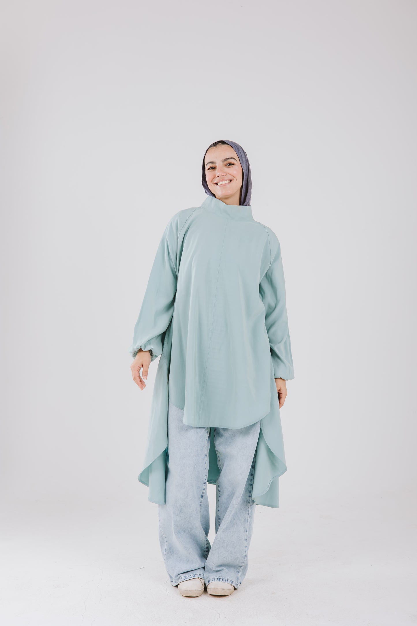 Puffy Sleeves Back Stripes Top in Mint