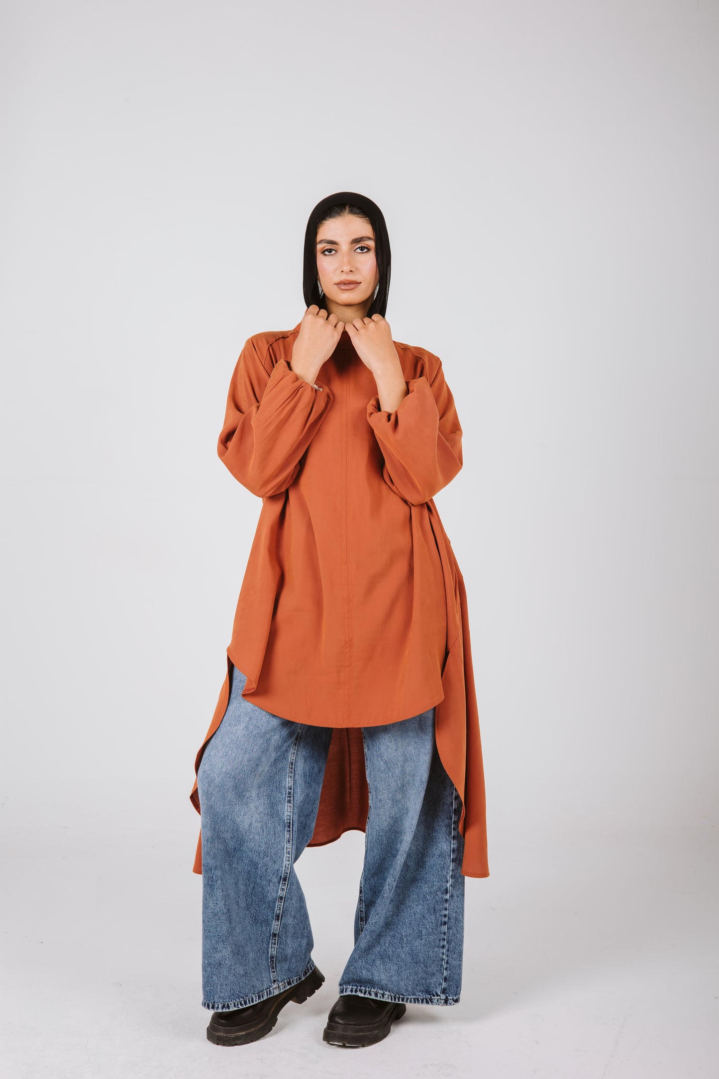 Asymmetrical Back Stripes Top in Brick