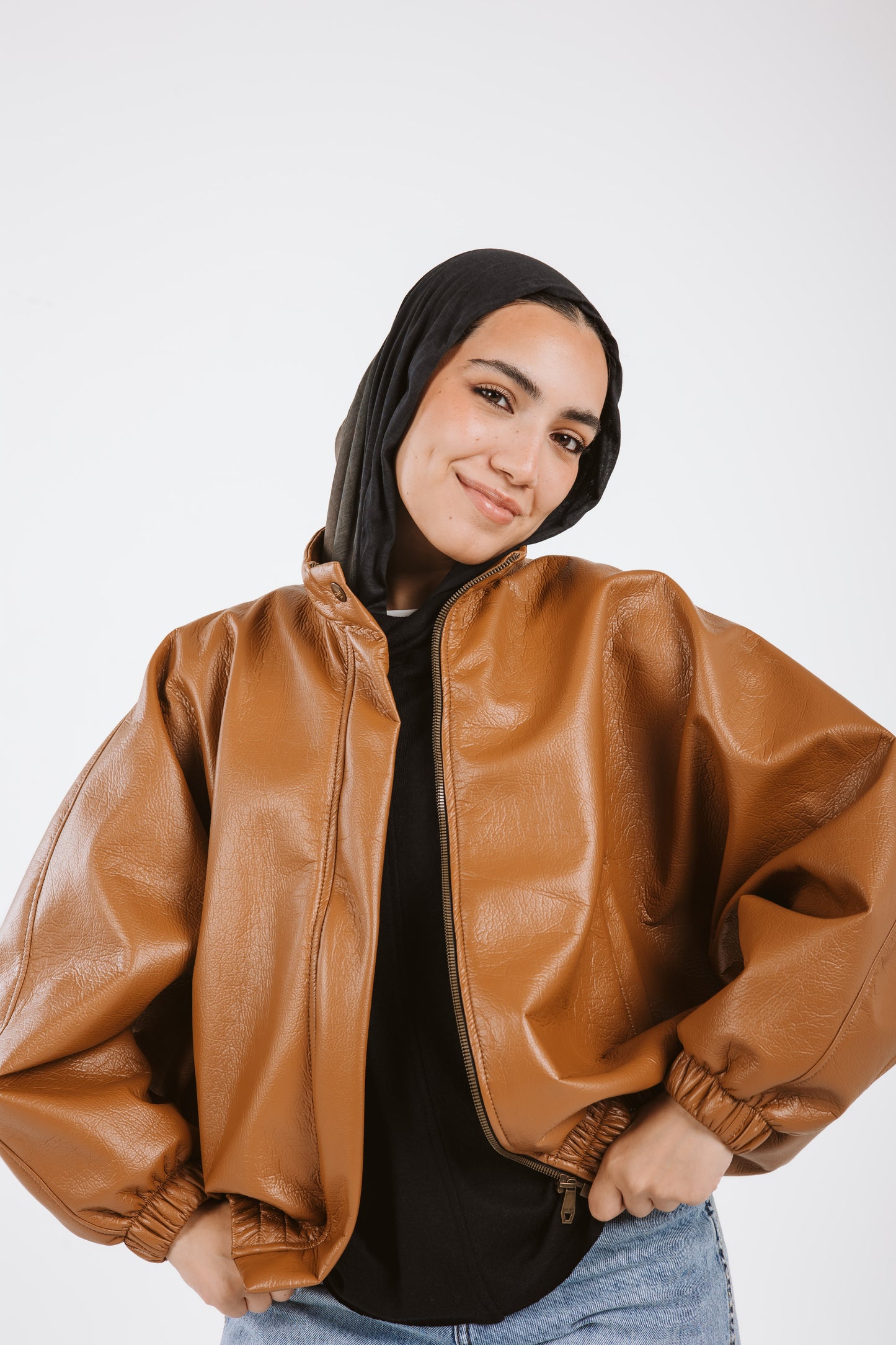 Oversized Leather Jacket in caramel