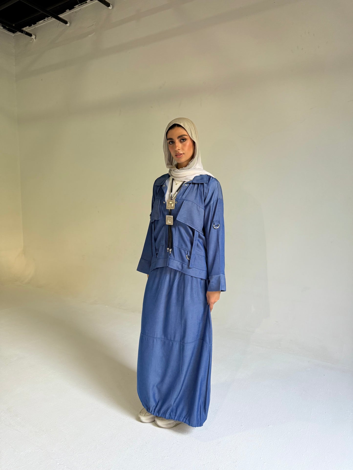 Parachute Skirt Set in Denim Blue