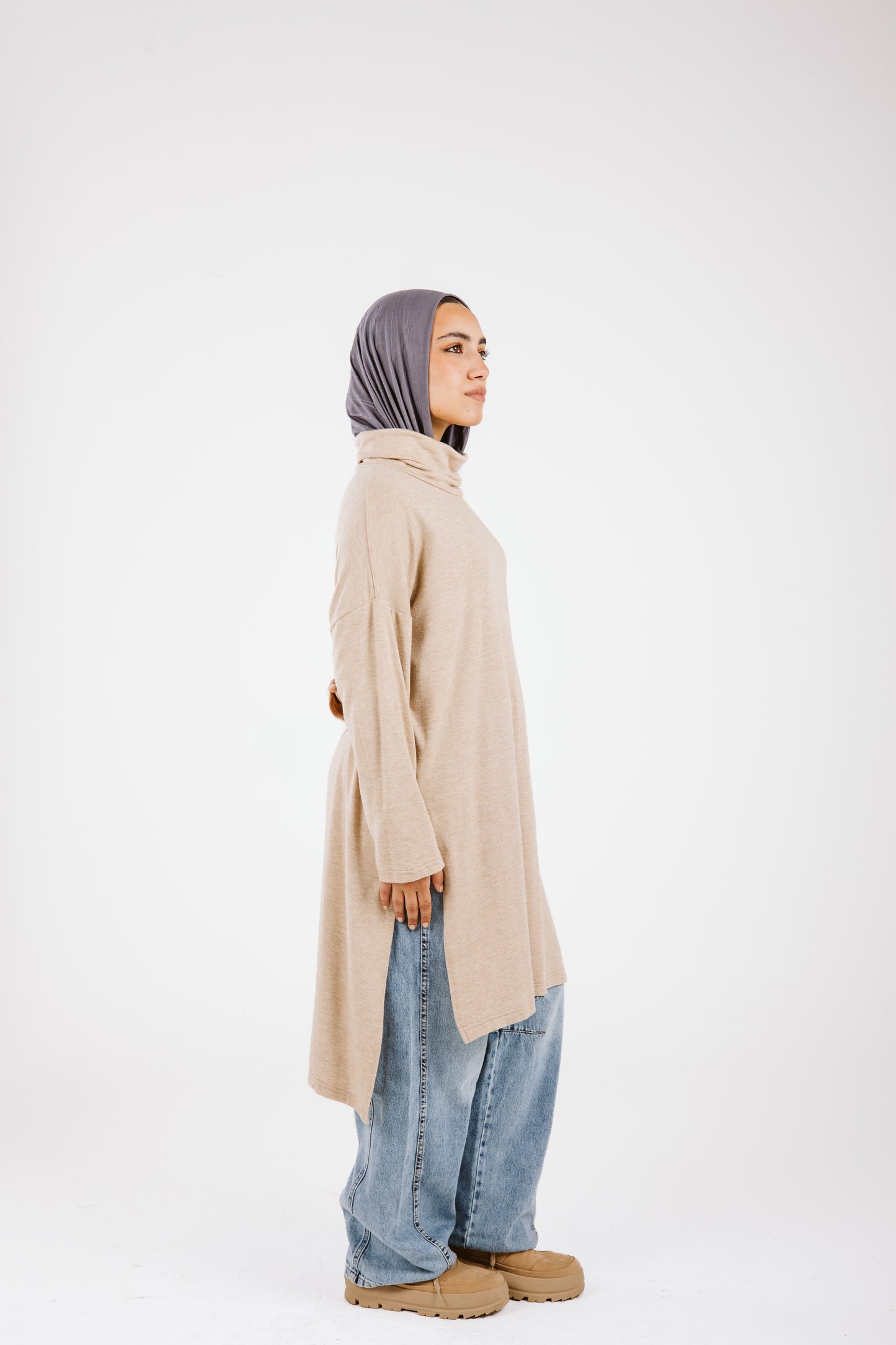 High Low Soft Wool Top in Beige