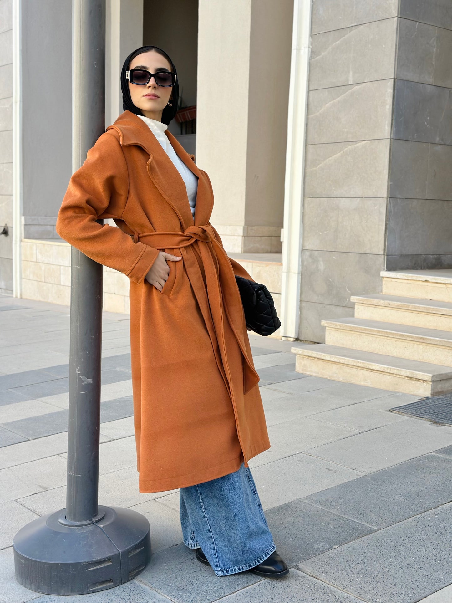 Woolen Trench Coat in Brick