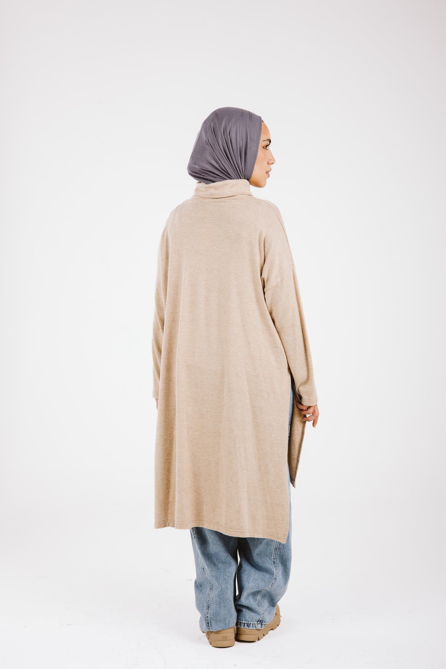 High Low Soft Wool Top in Beige