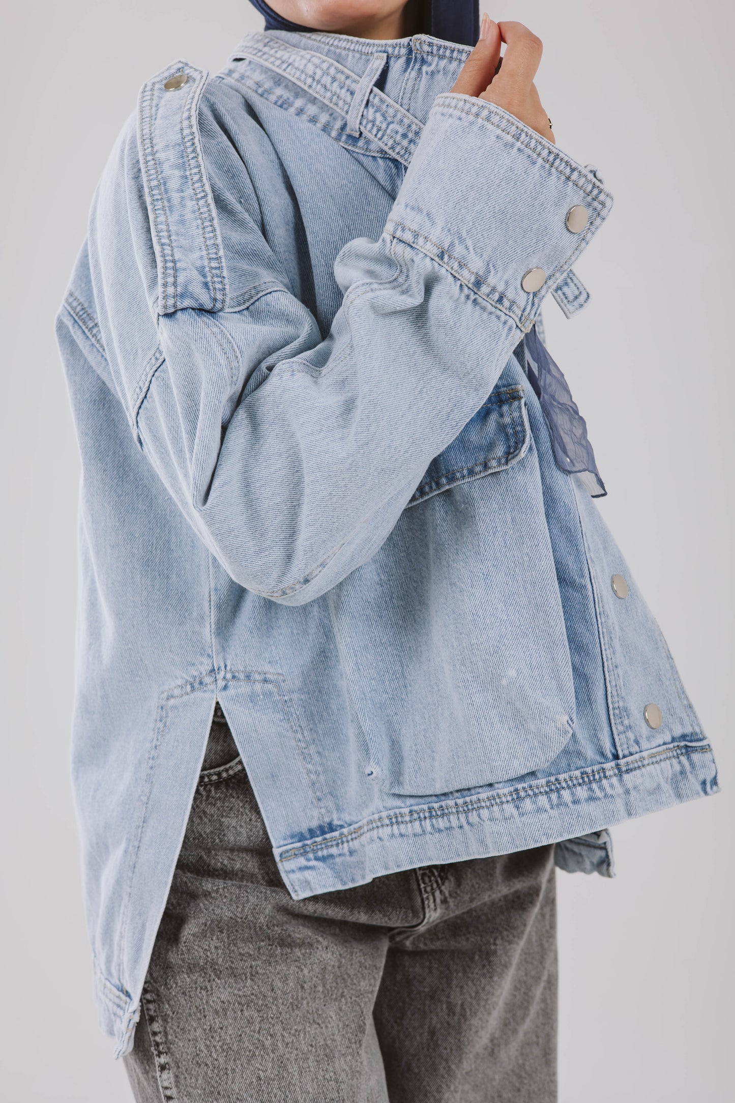 Pockets Denim High Low Jacket
