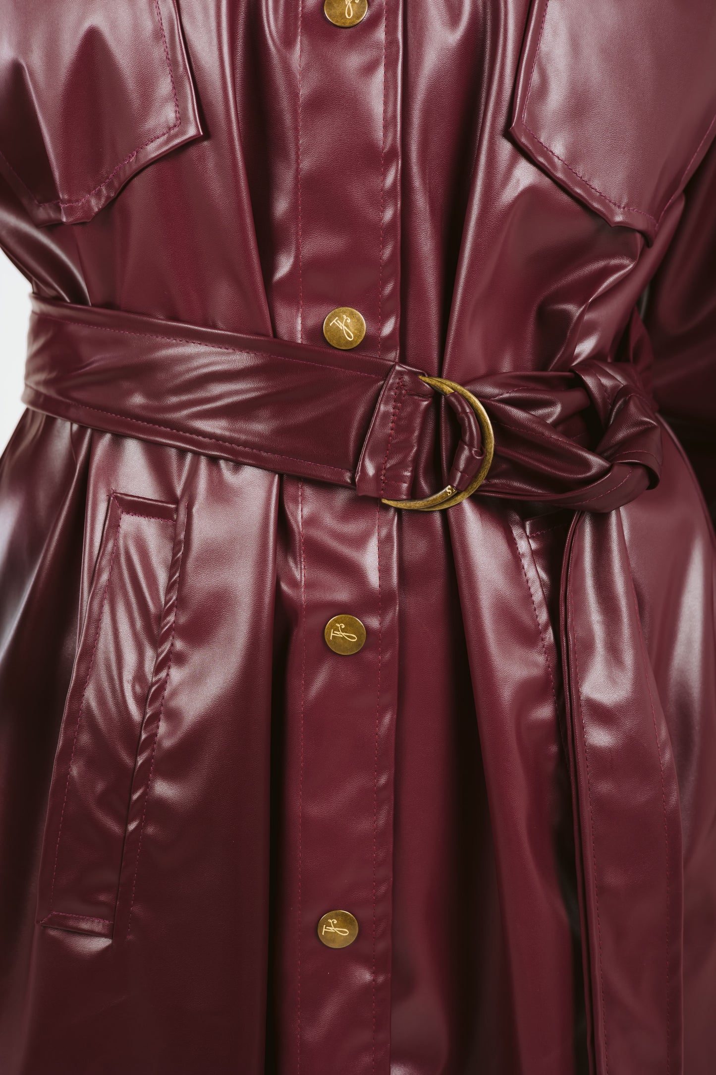 Faux Leather High Low Shirt in Burgundy