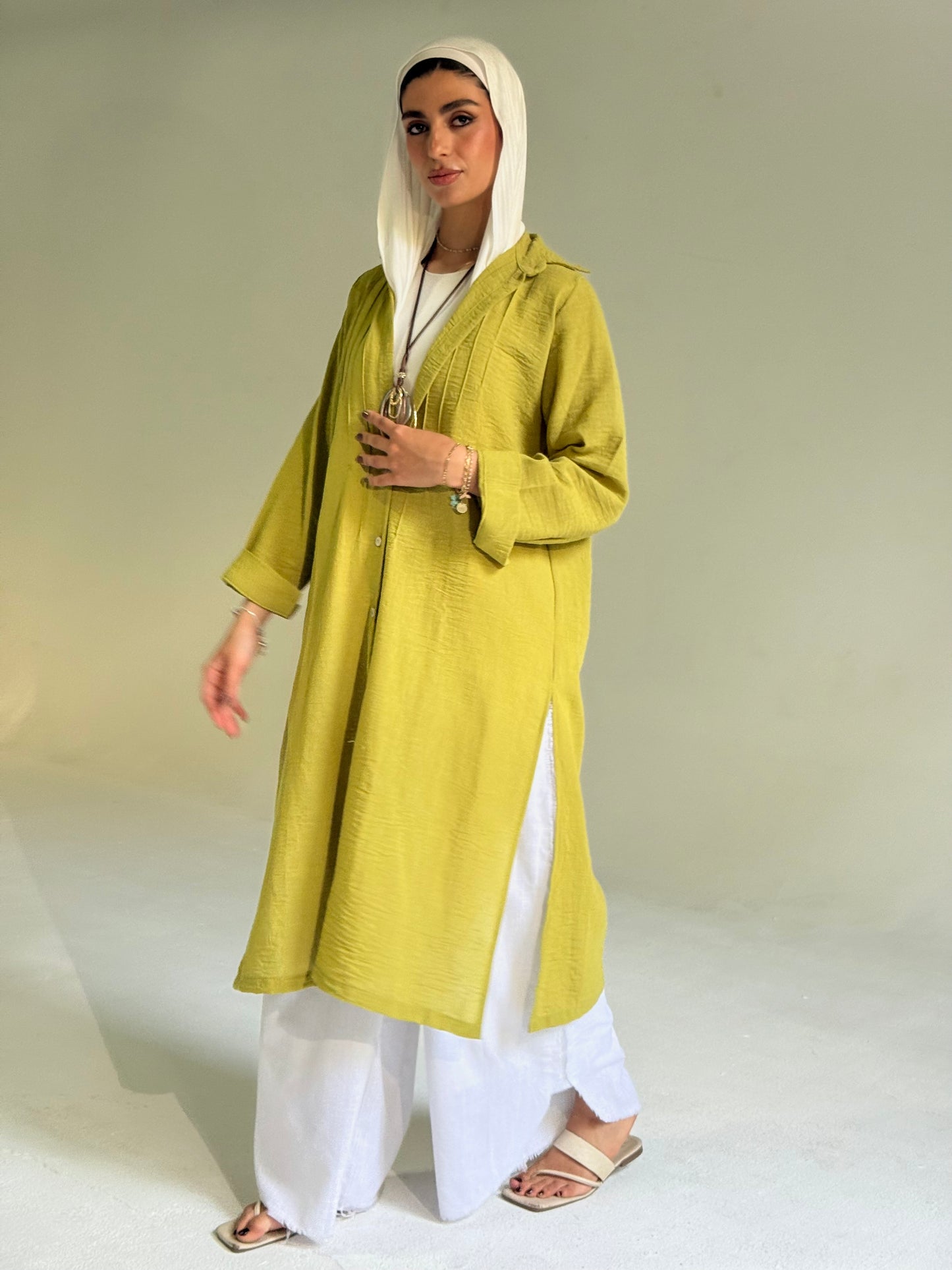 Long Linen Shirt in Olive