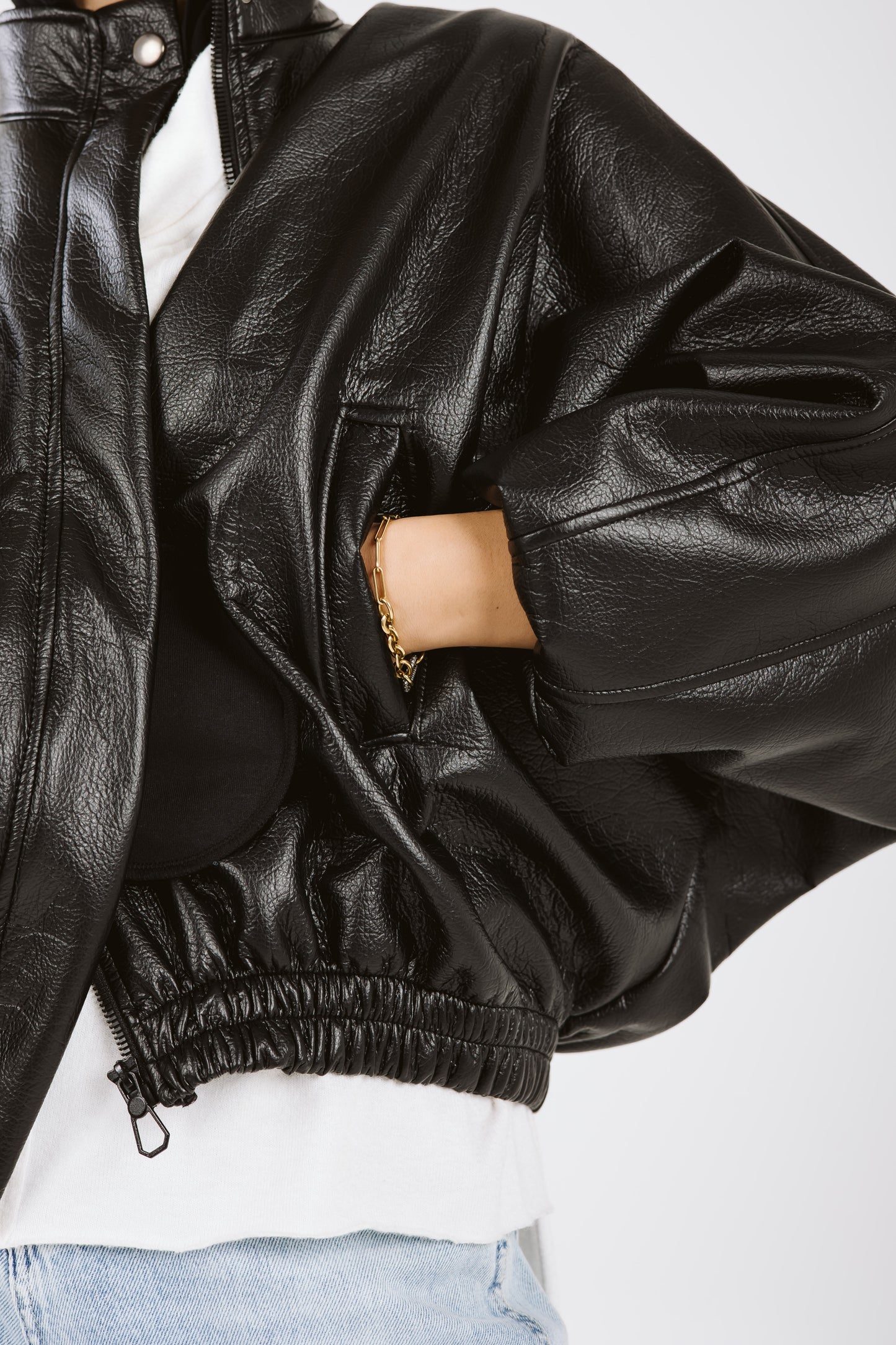 Oversized Leather Jacket in Black