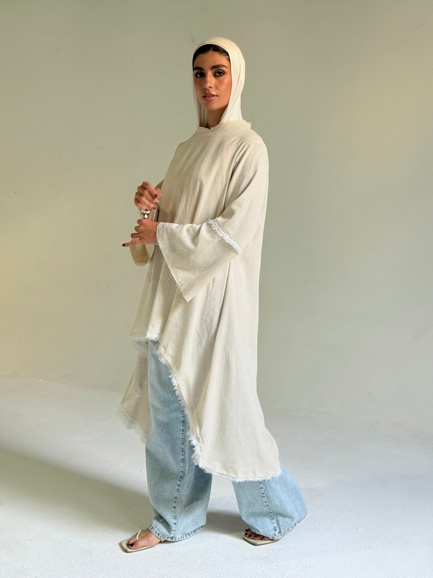 High Low Linen Top in Beige