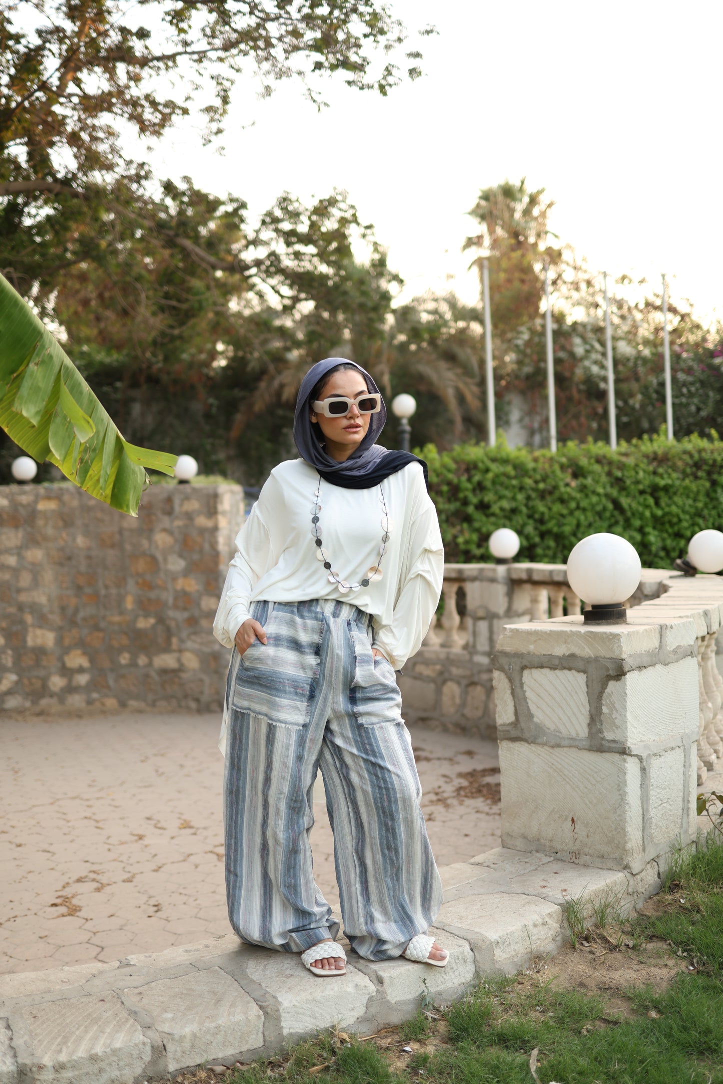 Printed Linen Wide Pants