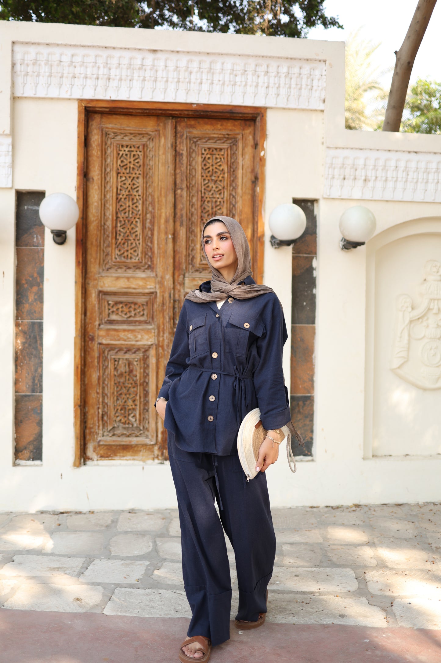 Linen wide Pants in Navy Blue