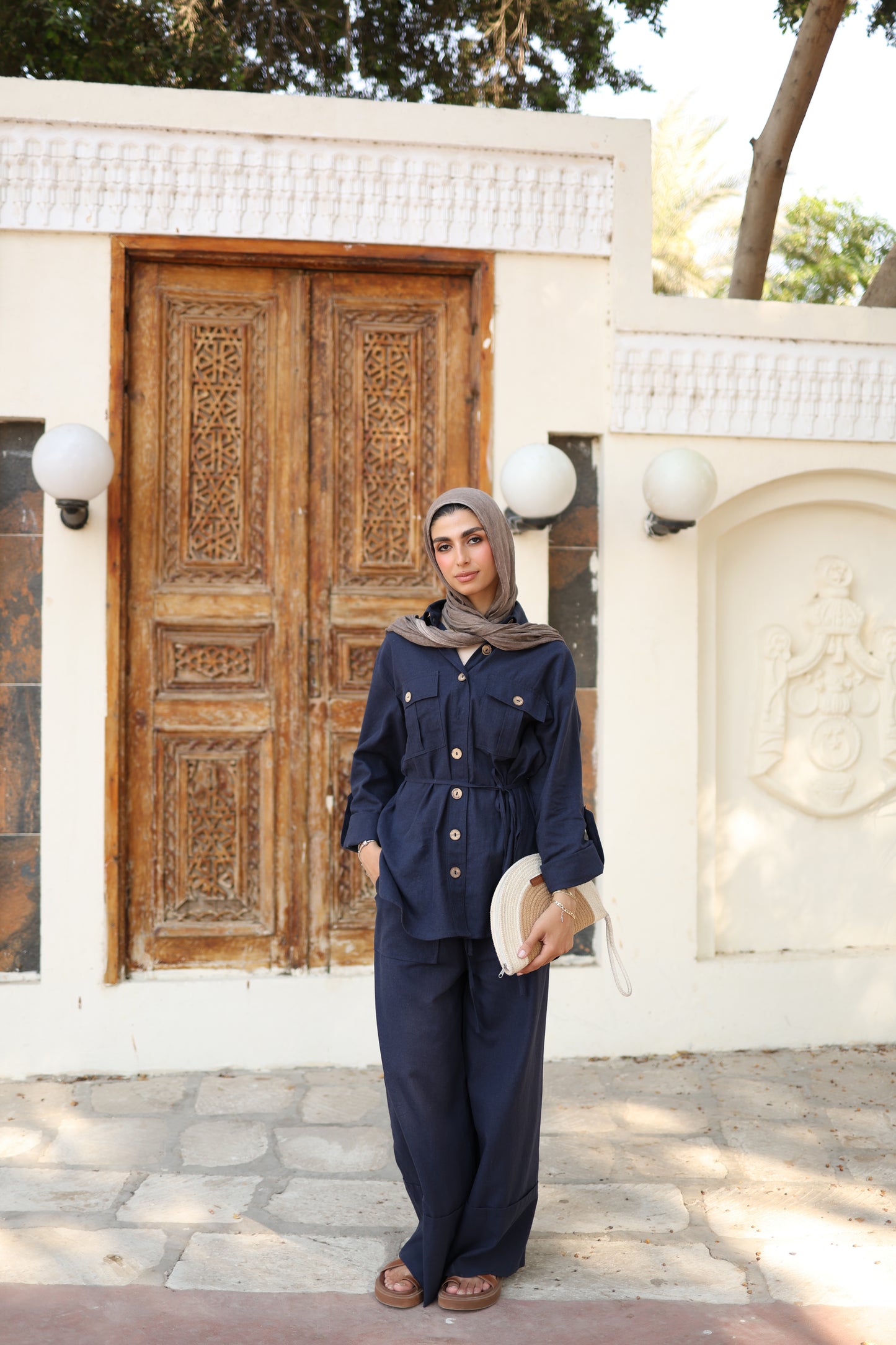 Linen wide Pants in Navy Blue