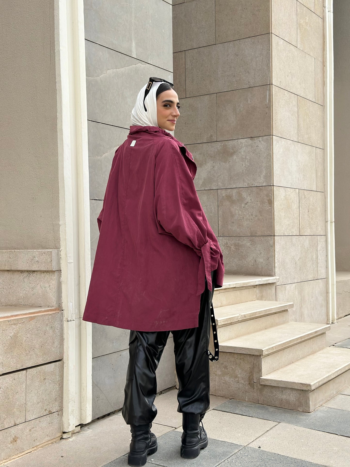 High Low Oversized Jacket in Burgundy
