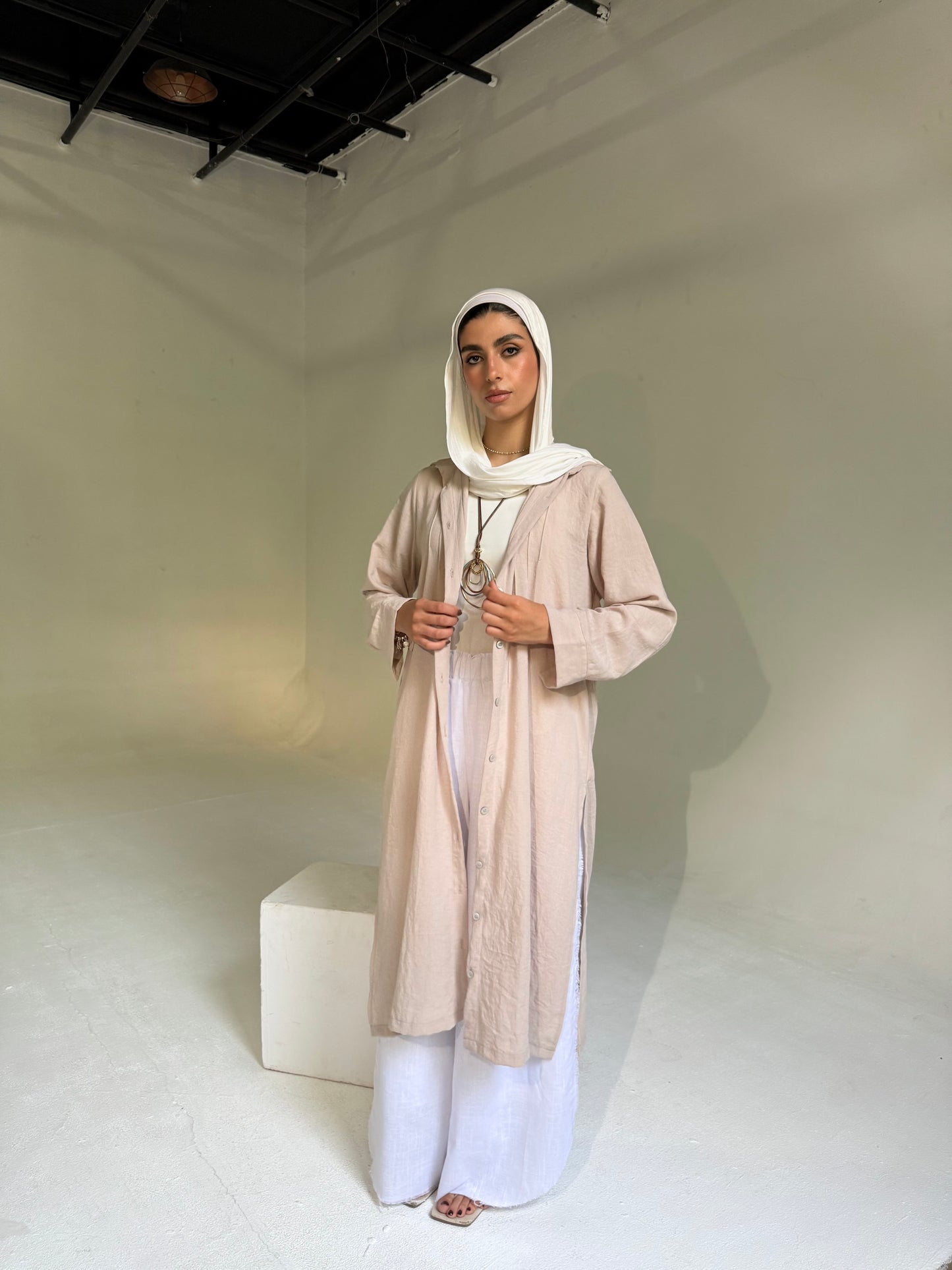 Long Linen Shirt in light Beige