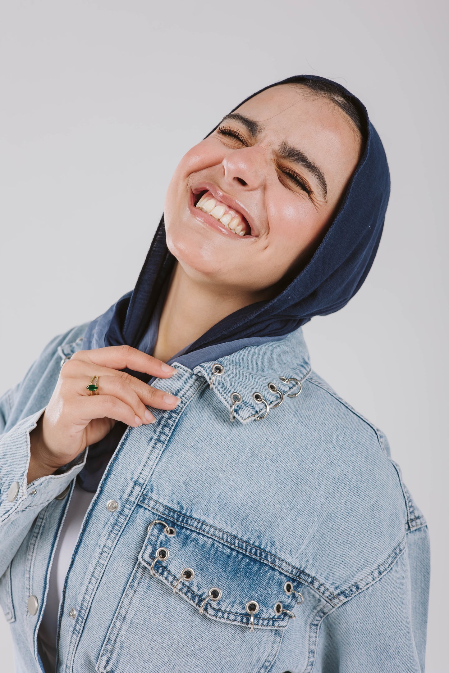 Denim Pockets Shirt with silver rings