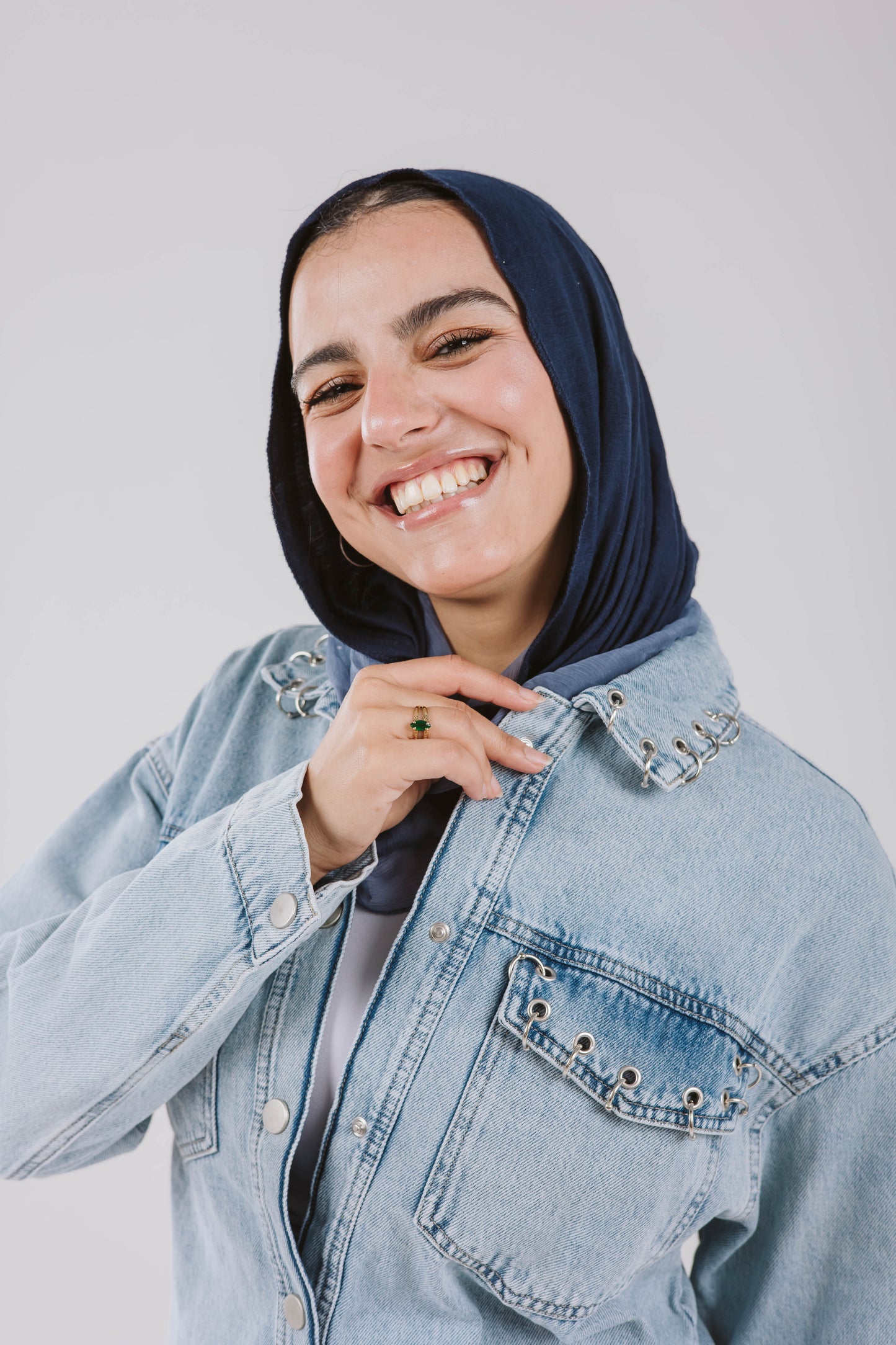 Denim Pockets Shirt with silver rings