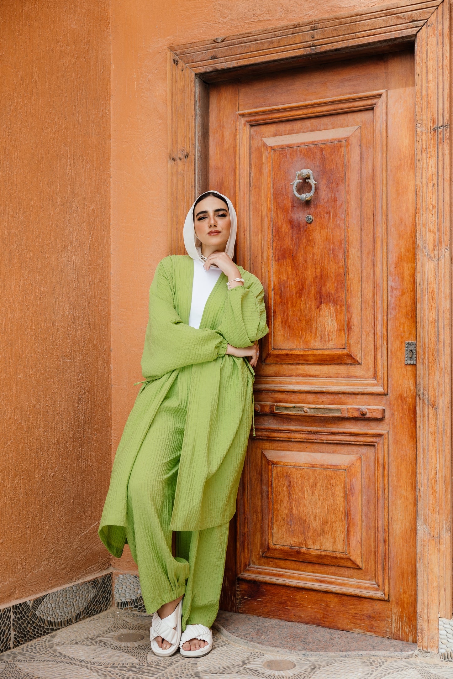 Puffy Sleeves Pleated Set in Kiwi
