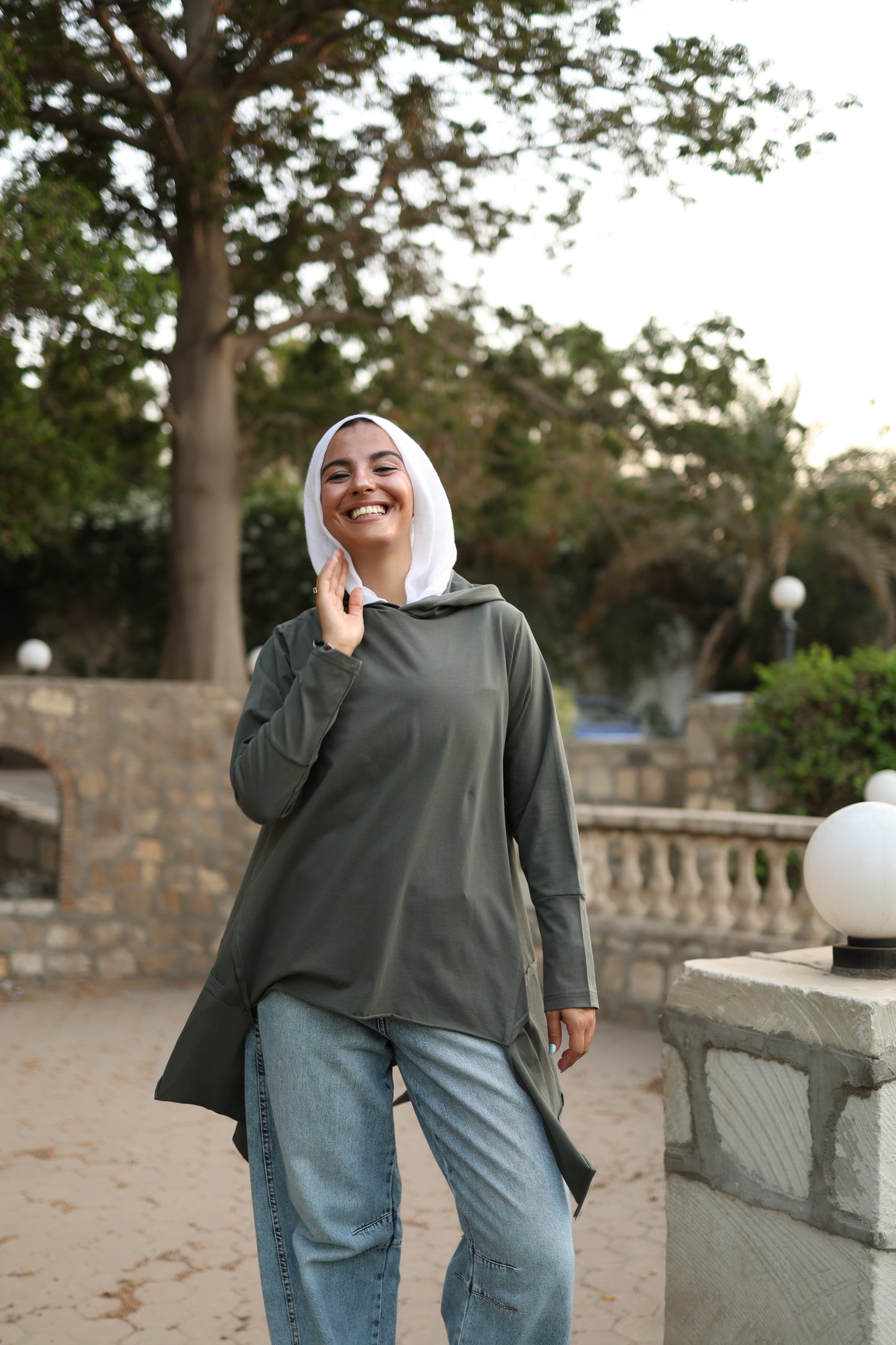 Stitches Side Hoodie Top in Olive