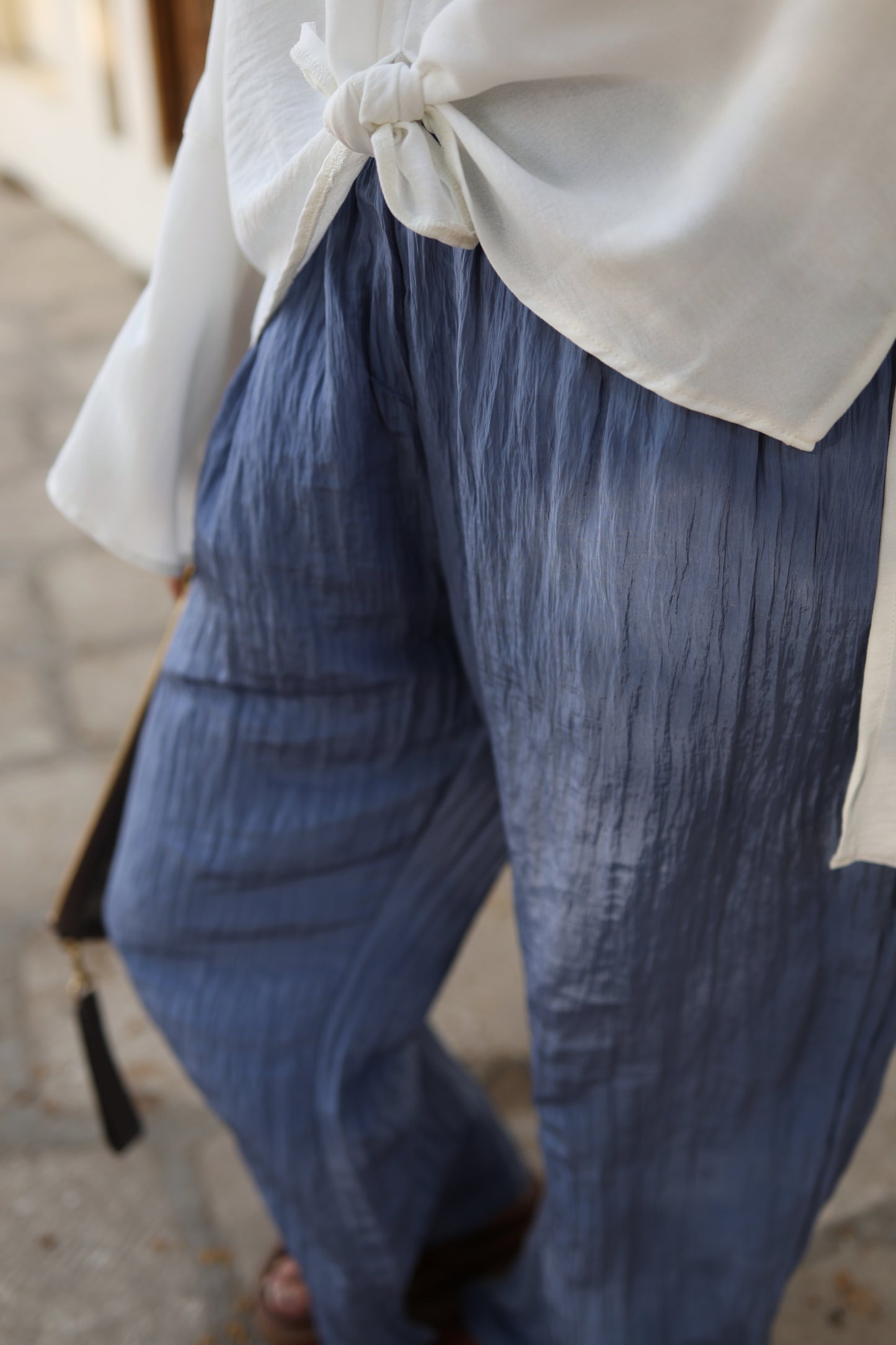 Crushed Wide Pants in Steel Blue