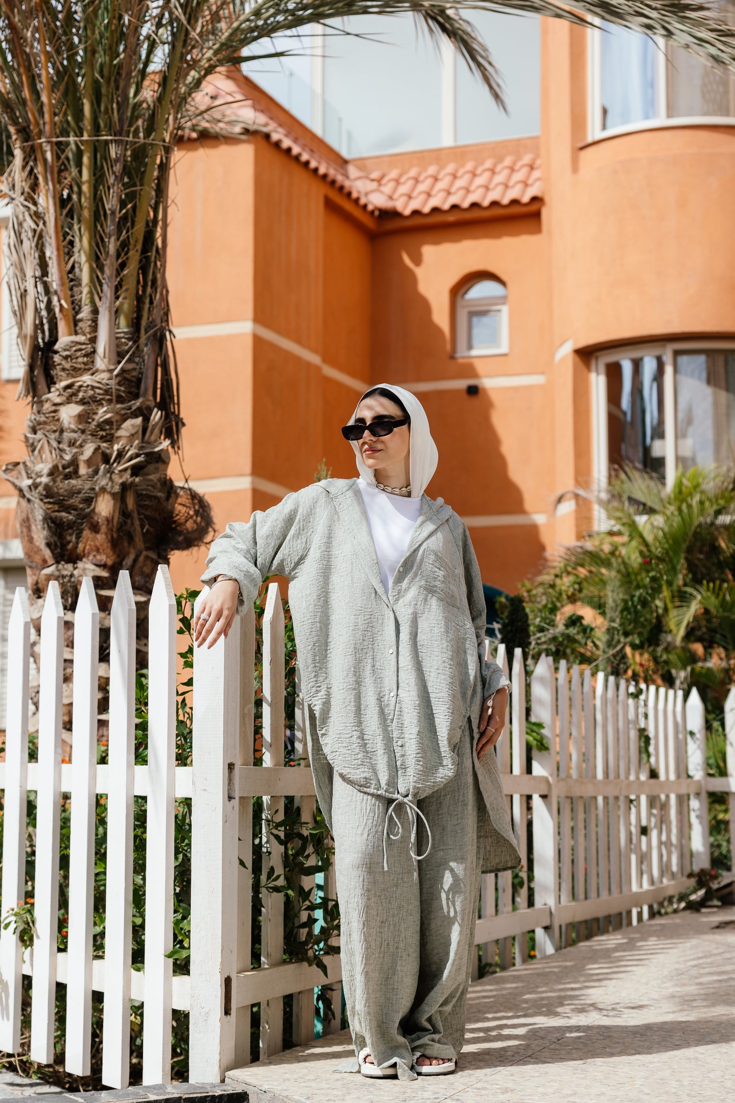 Hoodie Linen Shirt Set in Washed Mint