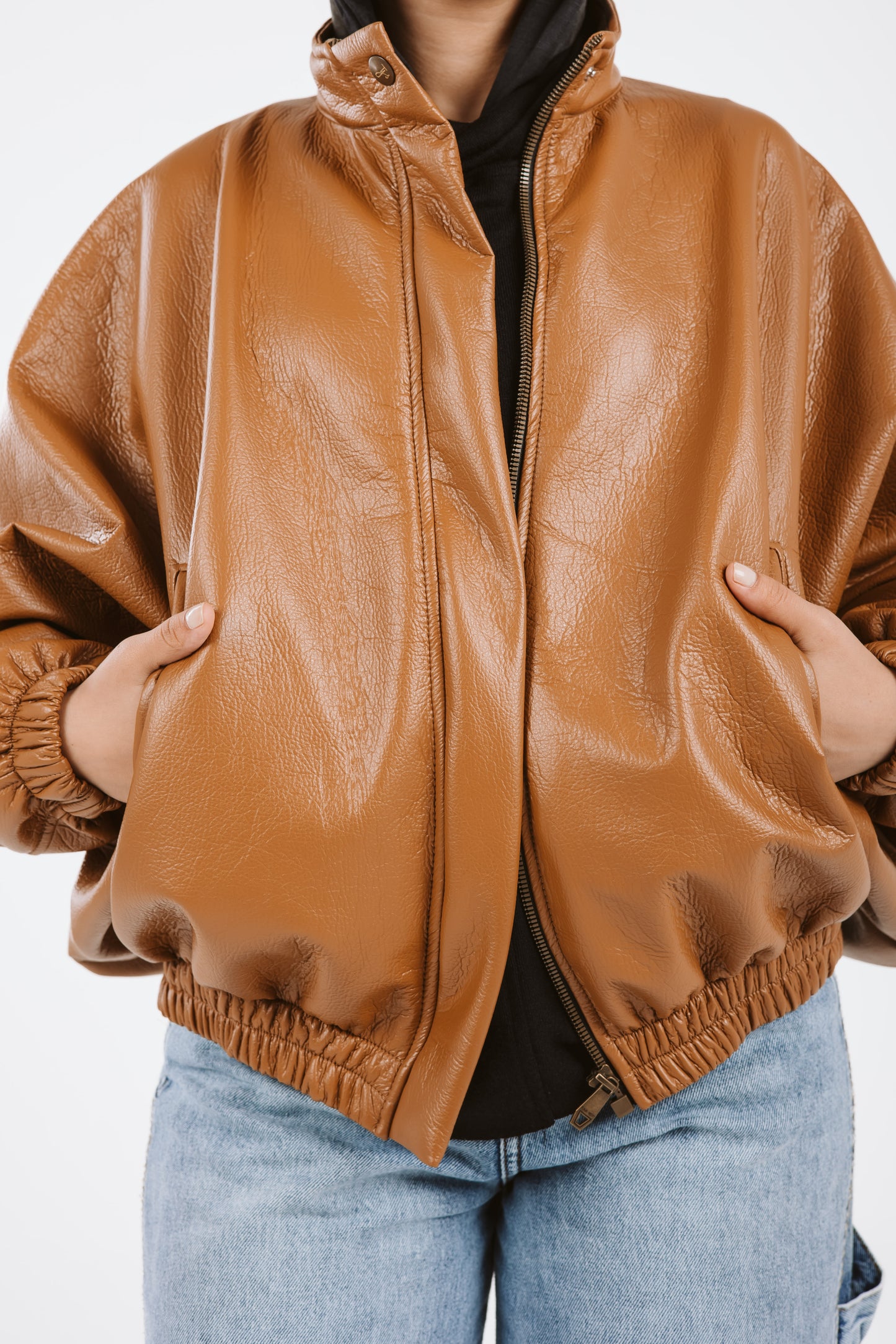 Oversized Leather Jacket in caramel