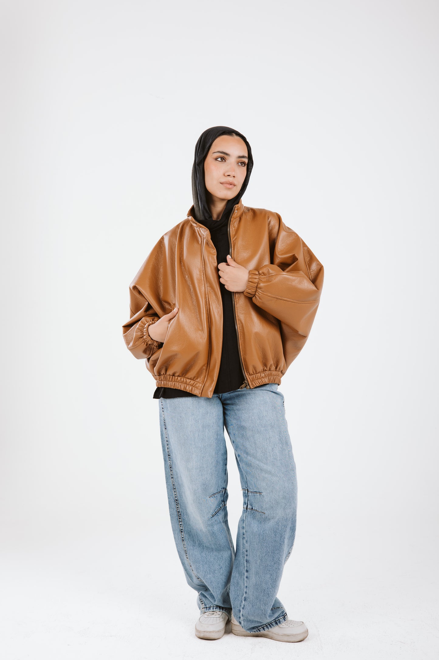 Oversized Leather Jacket in caramel
