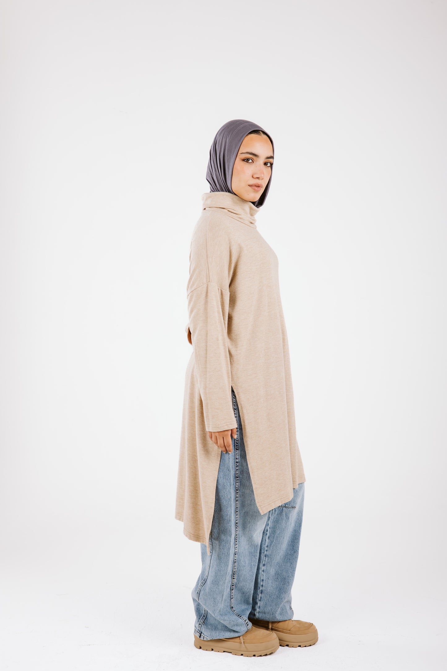 High Low Soft Wool Top in Beige