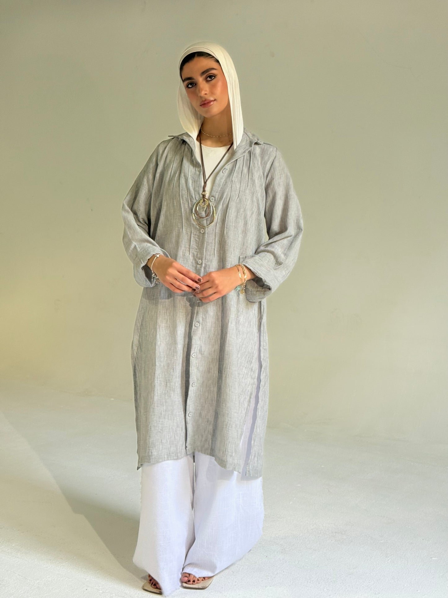 Long Linen Shirt in light Grey