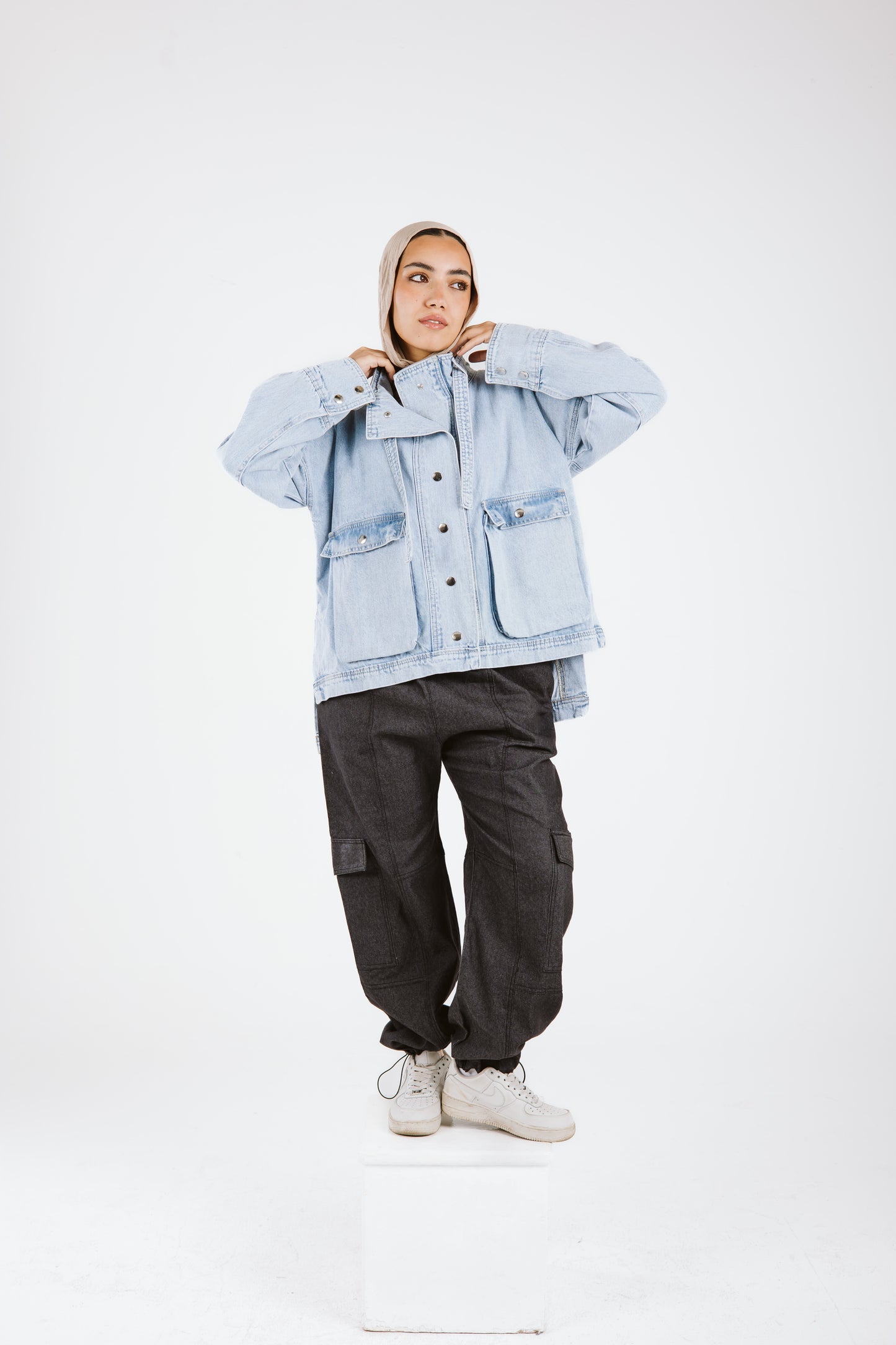 Pockets Denim High Low Jacket