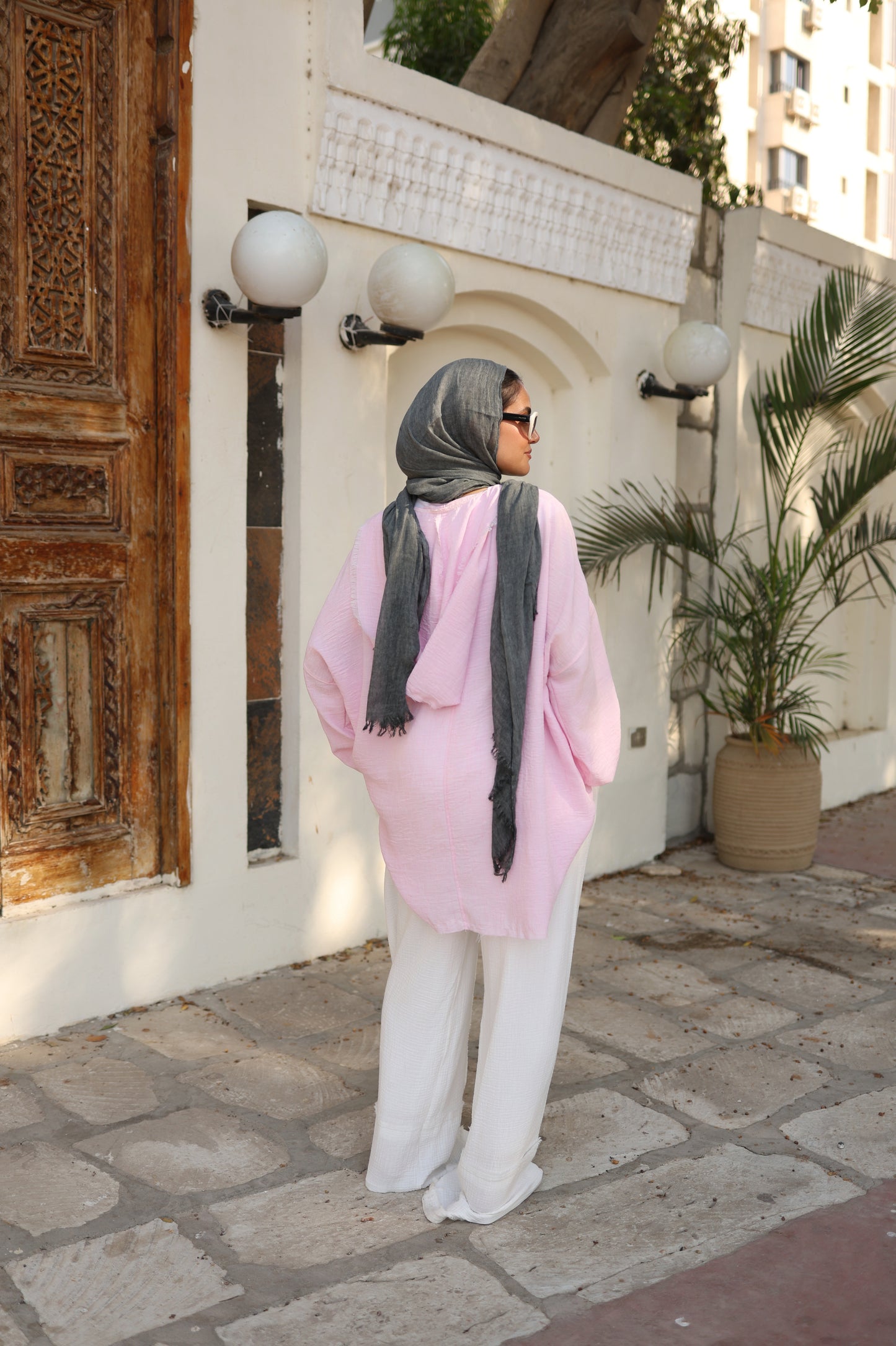 Flowy Linen Top in Powder Pink