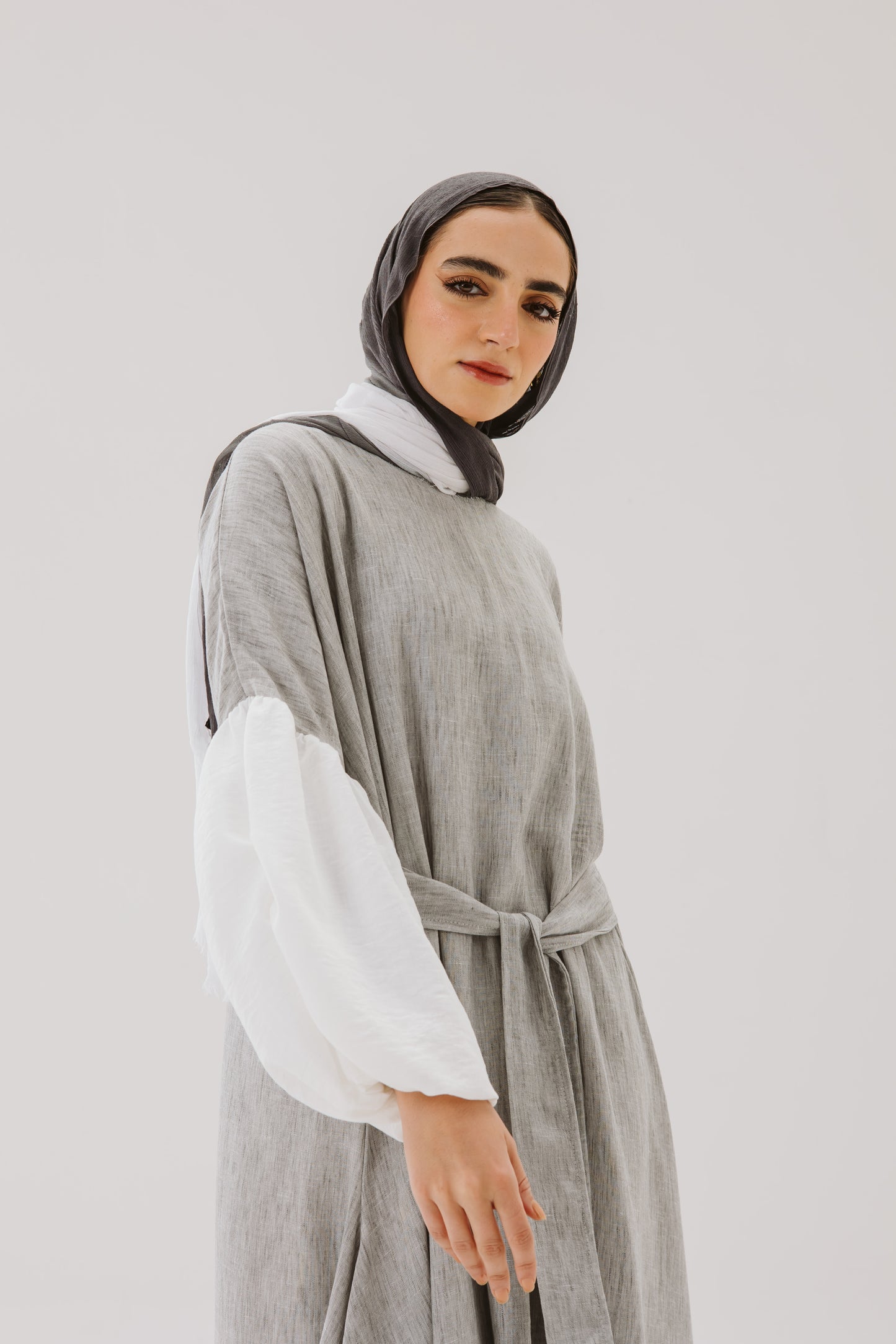 Asymmetrical Linen Wrap Dress in Grey
