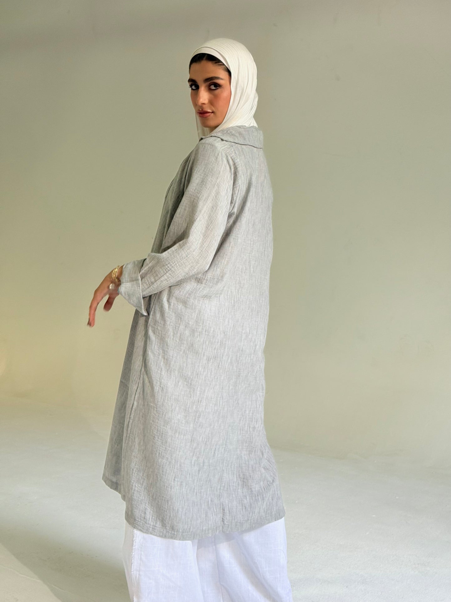 Long Linen Shirt in light Grey