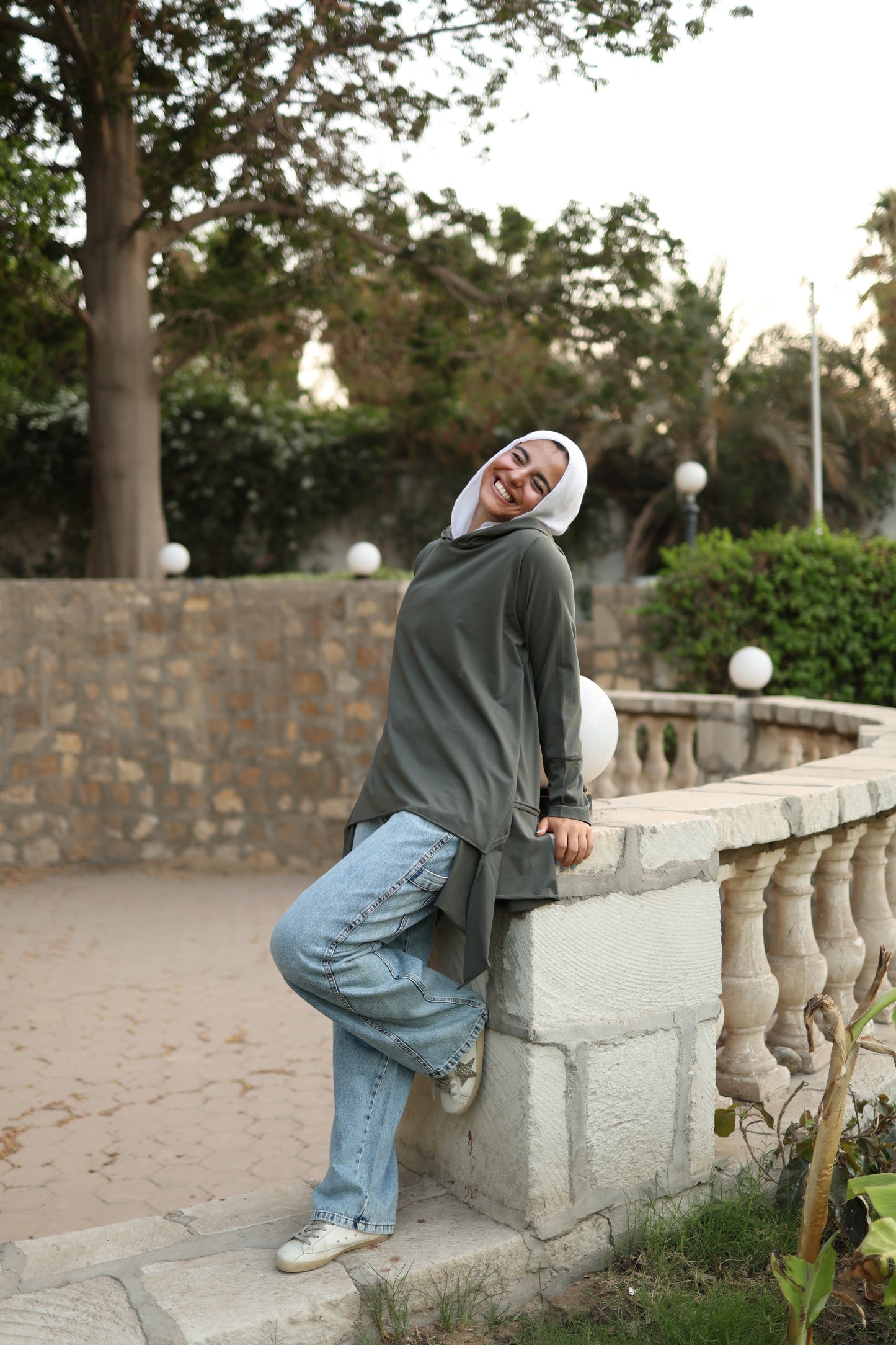 Stitches Side Hoodie Top in Olive